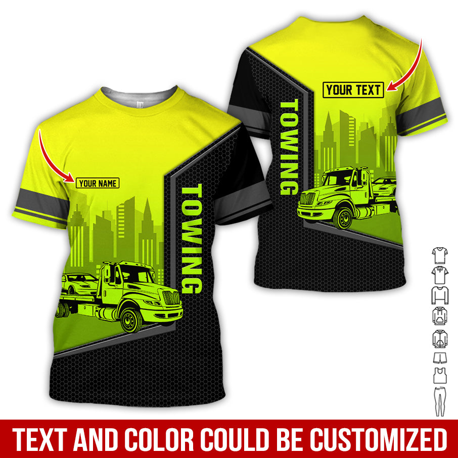Customized Name and Love Flatbed Tow Truck Printed Clothes, Custom Driver Gear