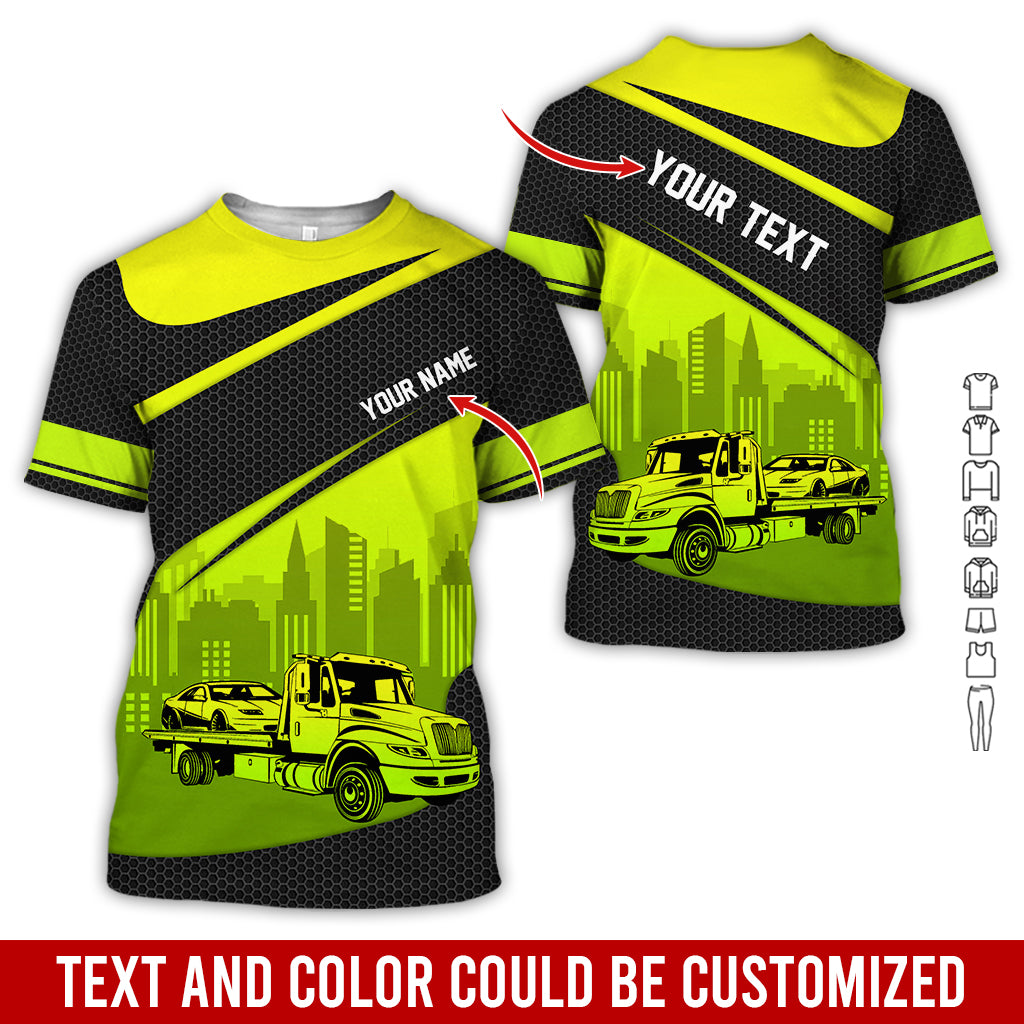 Customized Name and Love Flatbed Tow Truck Shirt, Great for Tow Truck Fans, Best Trucker Shirt