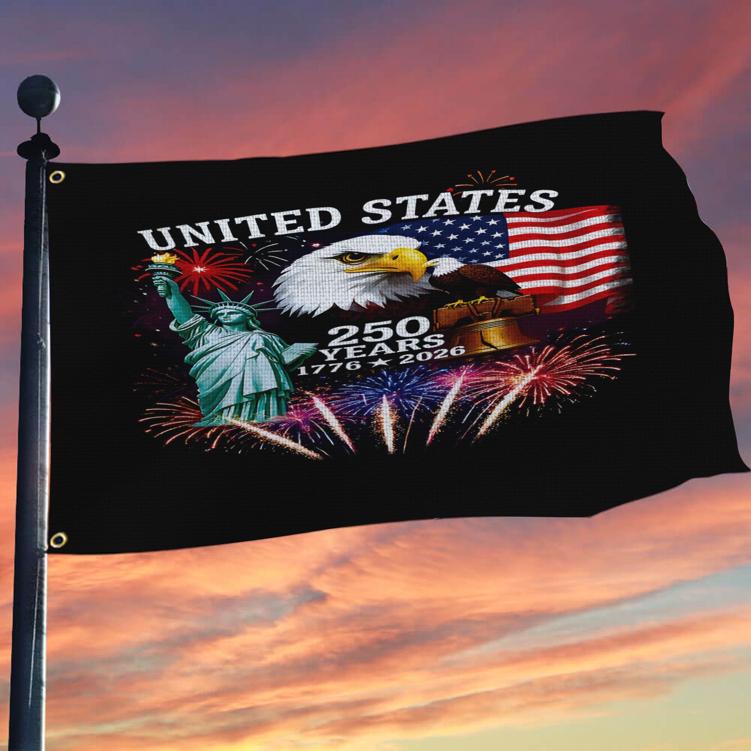 United States of America 250 Years Garden Flag 1776–2026 Patriotic Eagle Statue of Liberty Fireworks 4th of July Independence Day Flag Home Decor