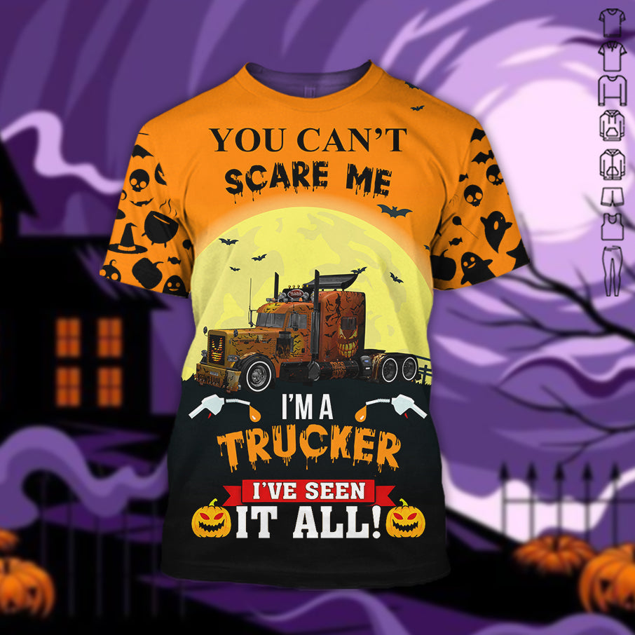 Custom Text Semi Truck Halloween Shirt, 3D Printed Graphics, Personalized Workwear, Truck Driver Gift