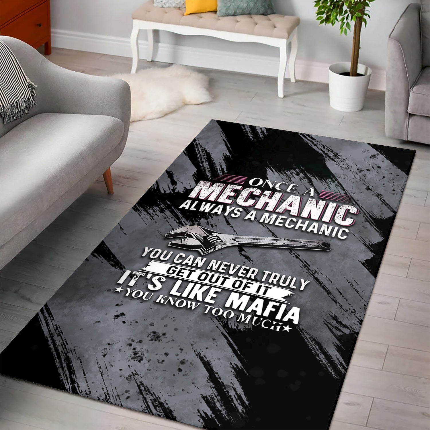 Once A Mechanic Always A Mechanic Area Rug Funny Printed Vintage Mechanic Rug