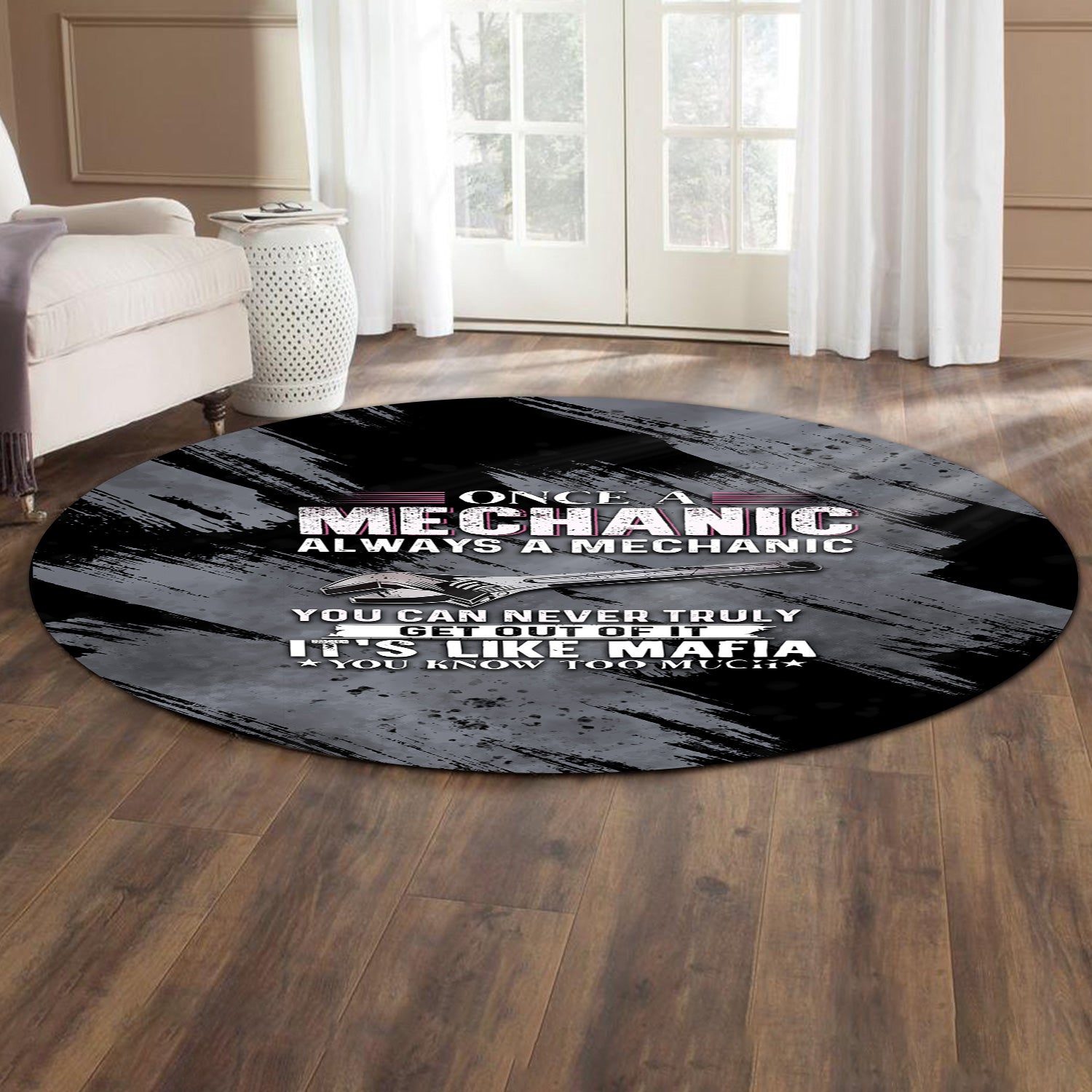 Once A Mechanic Always A Mechanic Round Mat Funny Printed Vintage Mechanic Rug