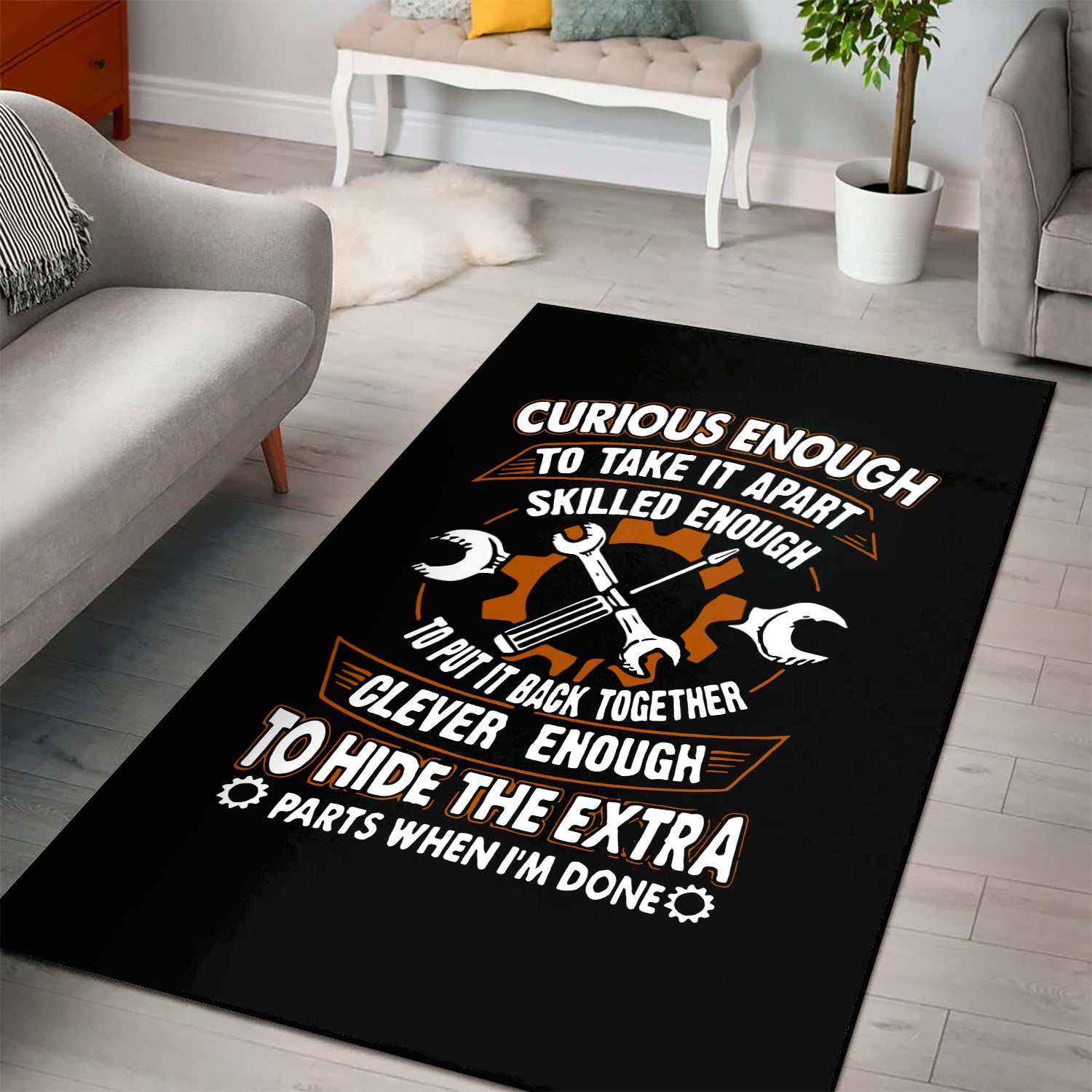 Curious Enough To Take It Apart Skilled Enough Mechanic Area Rug Fun Gift for Mechanics Home Decor