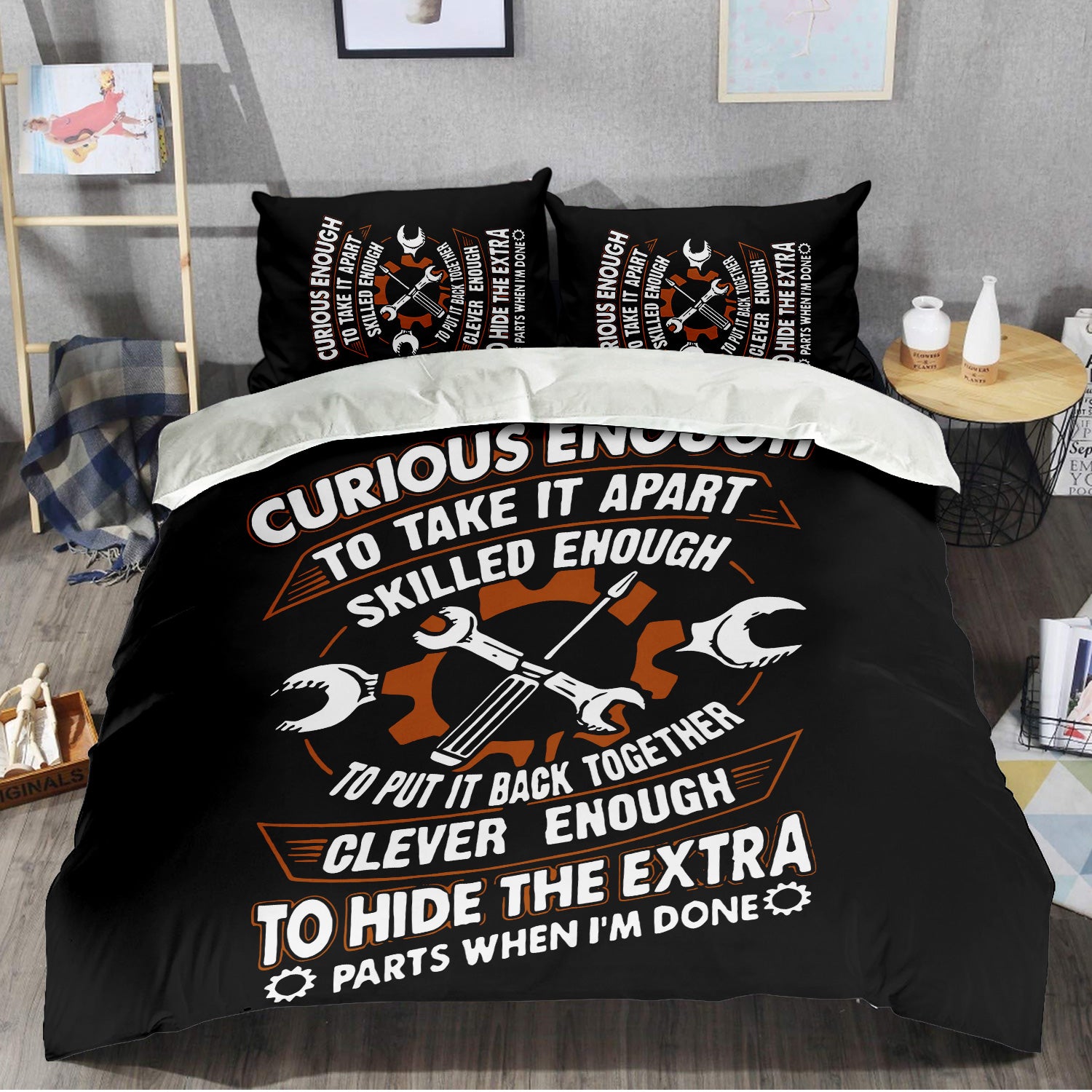Curious Enough To Take It Apart Skilled Enough Mechanic Bedding Set Fun Gift for Mechanics