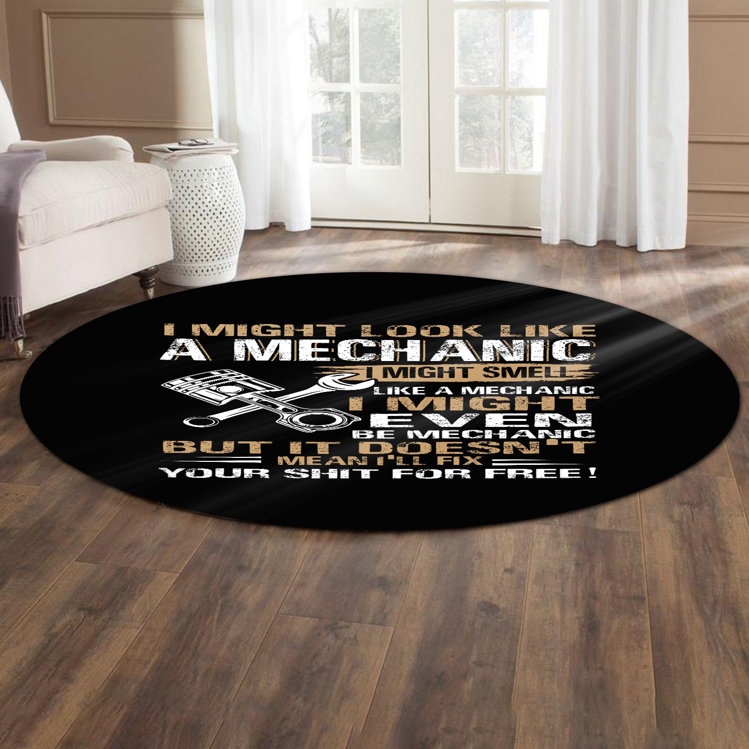 I Might Look Like A Mechanic Round Mat Mechanical Repair Parts Tools Printed Rug Home Decor