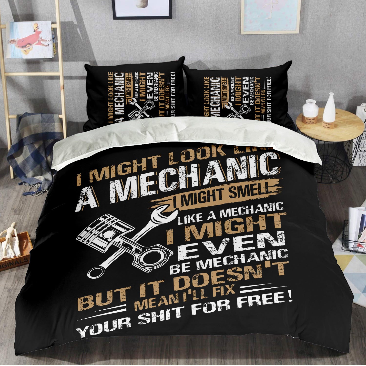 I Might Look Like A Mechanic Bedding Shirt Mechanical Repair Parts Tools Printed Bedding Set Home Decor