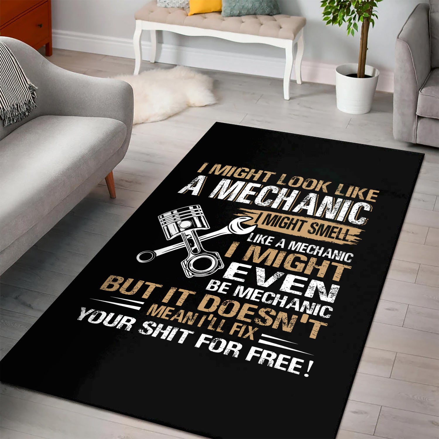 I Might Look Like A Mechanic Area Rug Mechanical Repair Parts Tools Printed Rug Garage Home Decor