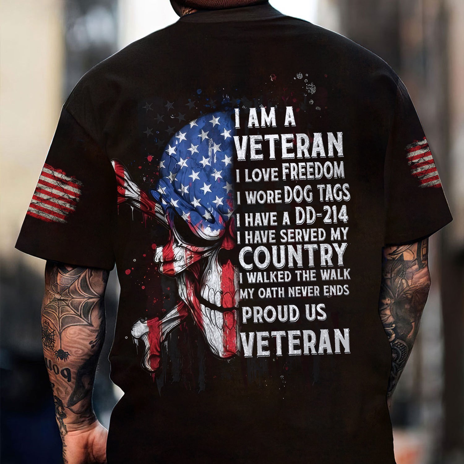 I Am A Veteran My Oath Never Ends American Flag Skull Shirt, Proud US Military Tee for Veterans & Patriots