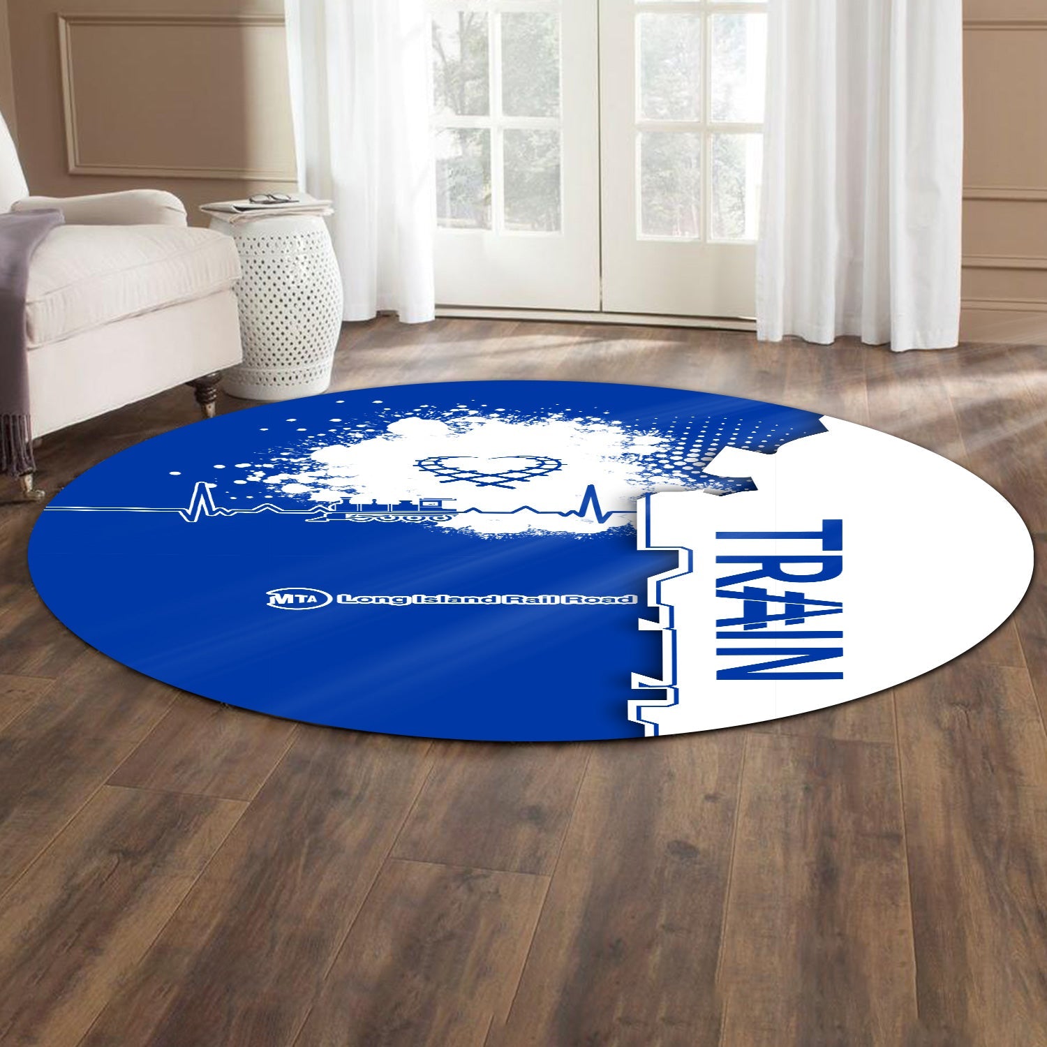 Railspirit Long Island Railroad Round Mat Engine Heartbeat and Track Love Style Mat Gift Idea For Train Lovers