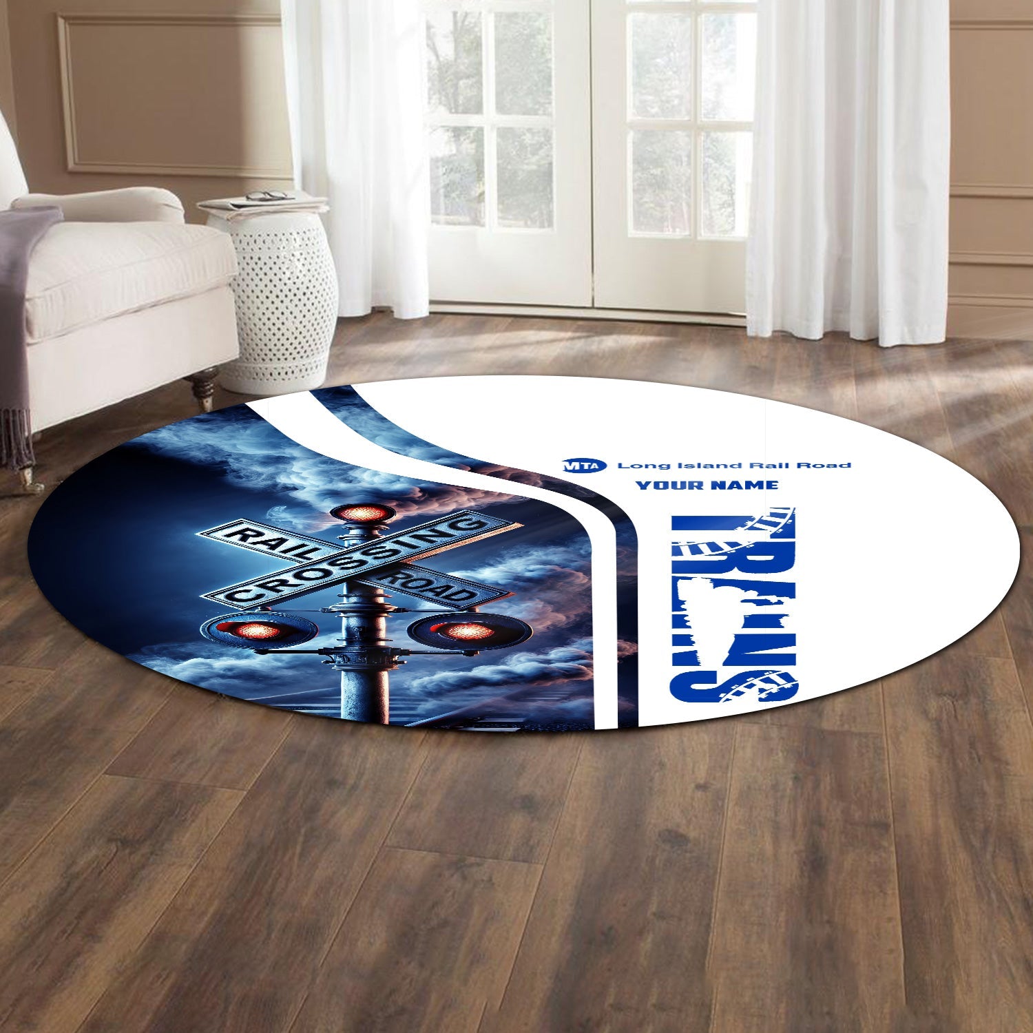 Railspirit Personalized Long Island Railroad Round Mat Railroad Crossing Sign Mat All Over Print