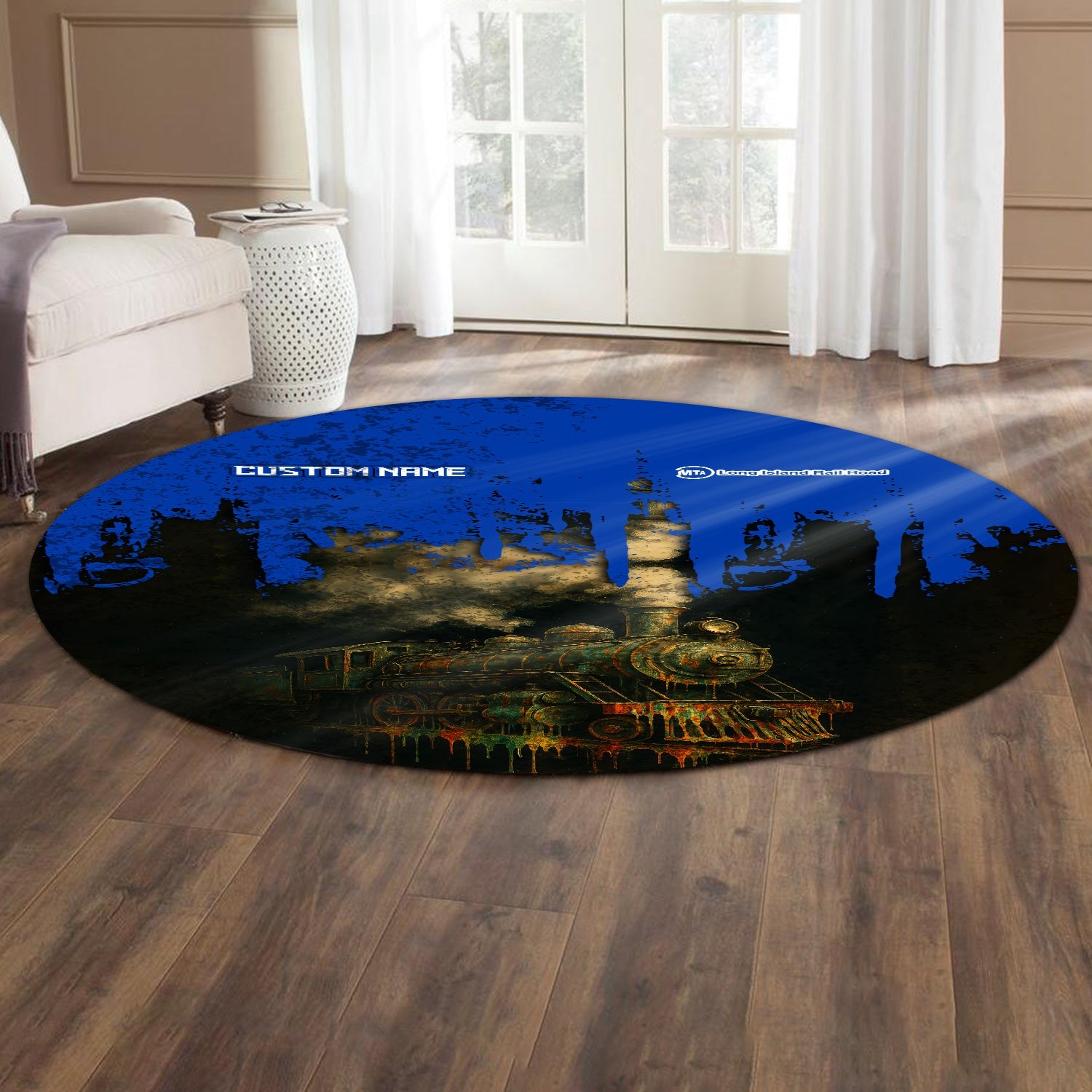 Railspirit Personalized Long Island Railroad Round Mat Vintage Train Art Style Mat For Locomotive Fans