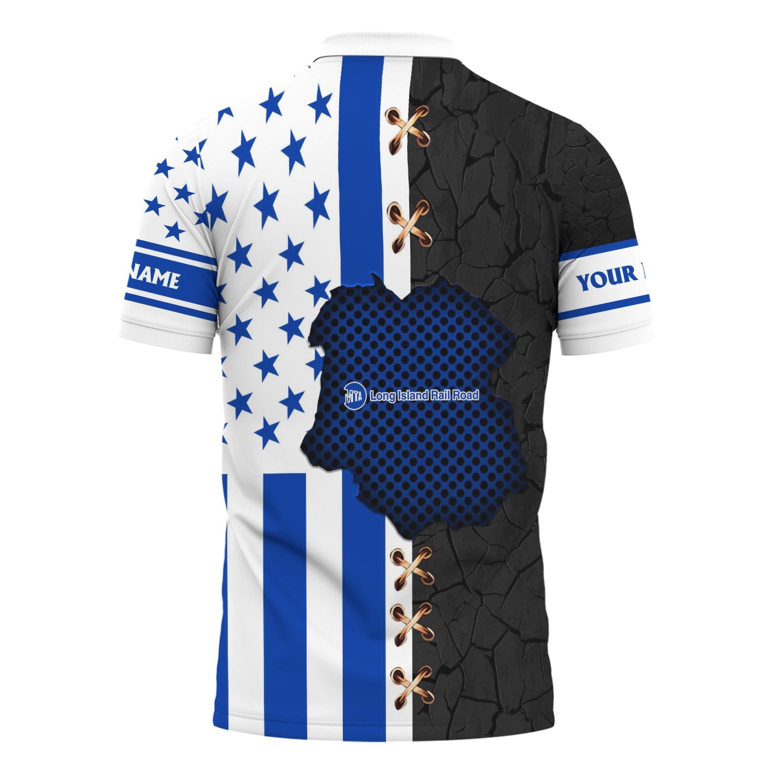 Railspirit Personalized Long Island Railroad Polo Shirt American Flag with Crack Effect Train Shirt