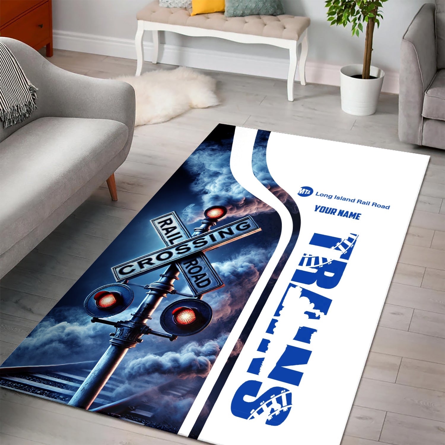 Railspirit Personalized Long Island Railroad Area Rug Railroad Crossing Sign Rug All Over Print