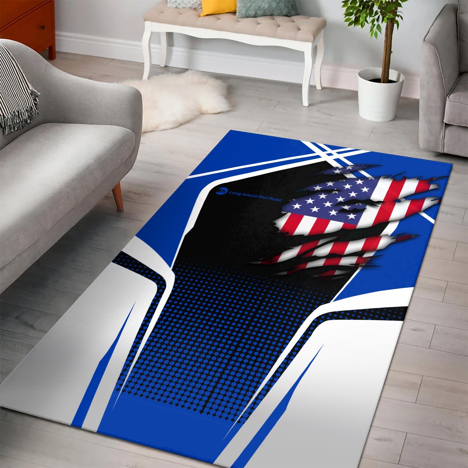 Railspirit Personalized Long Island Railroad Area Rug American Eagle Vintage Train Rug