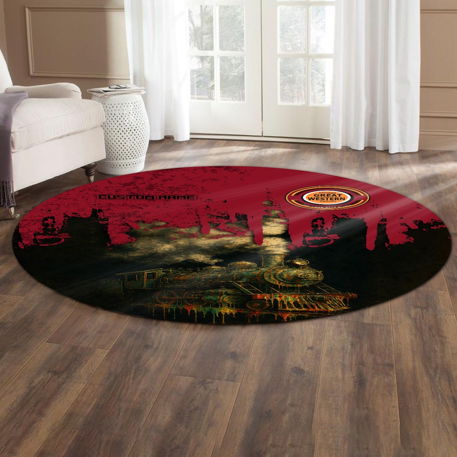 Railspirit Personalized Chicago Great Western Railroad Round Mat Vintage Train Art Style Mat For Locomotive Fans