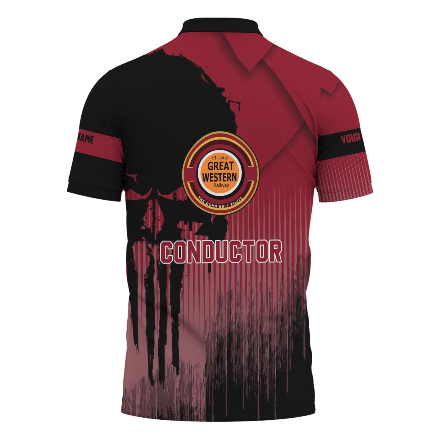 Railspirit Personalized Chicago Great Western Railroad Polo Shirt Skull Design with Custom Job Train Shirt for Trackhead Crew