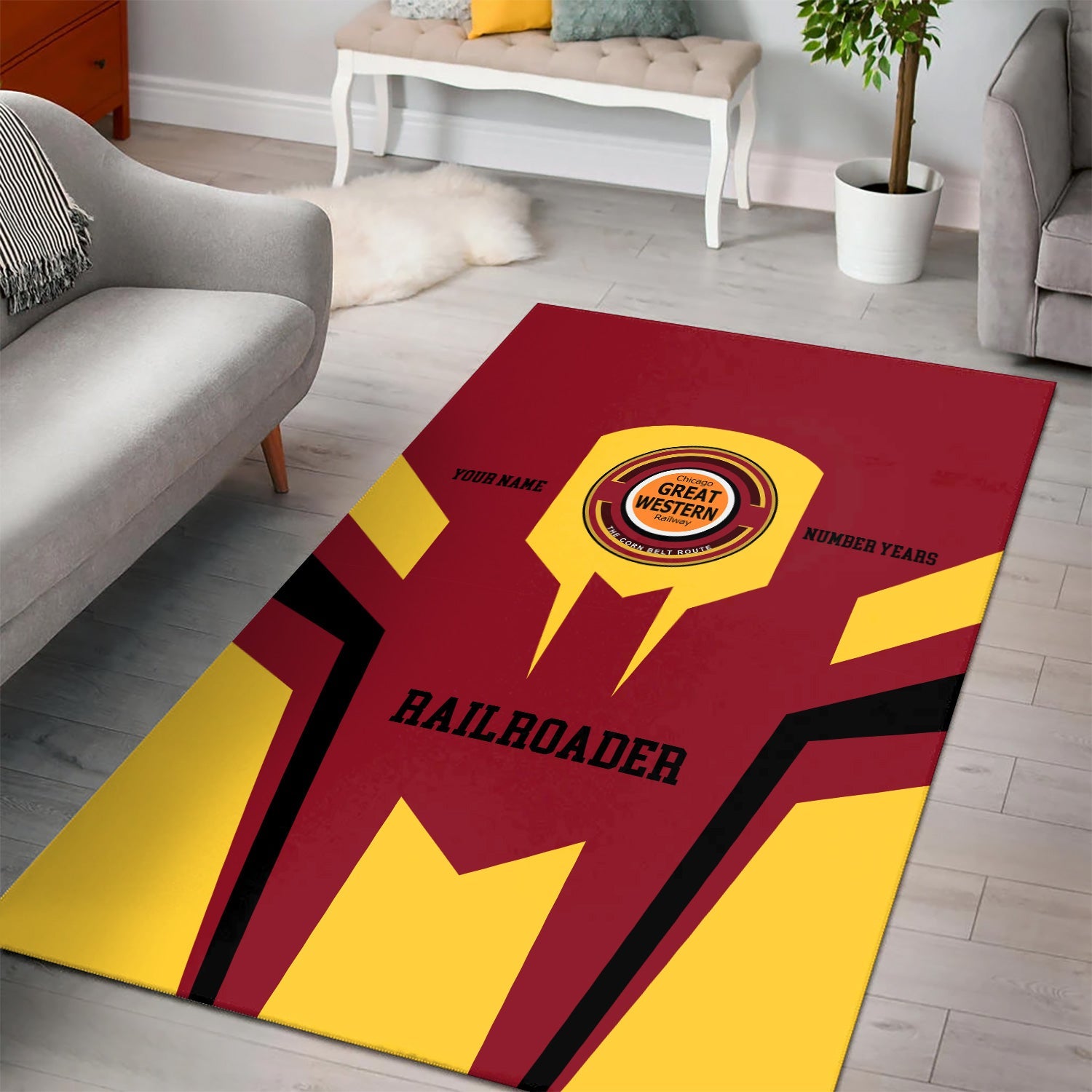 Railspirit Personalized Chicago Great Western Railroad Area Rug Custom Year Railroader Rug Gift Idea For Train Lover