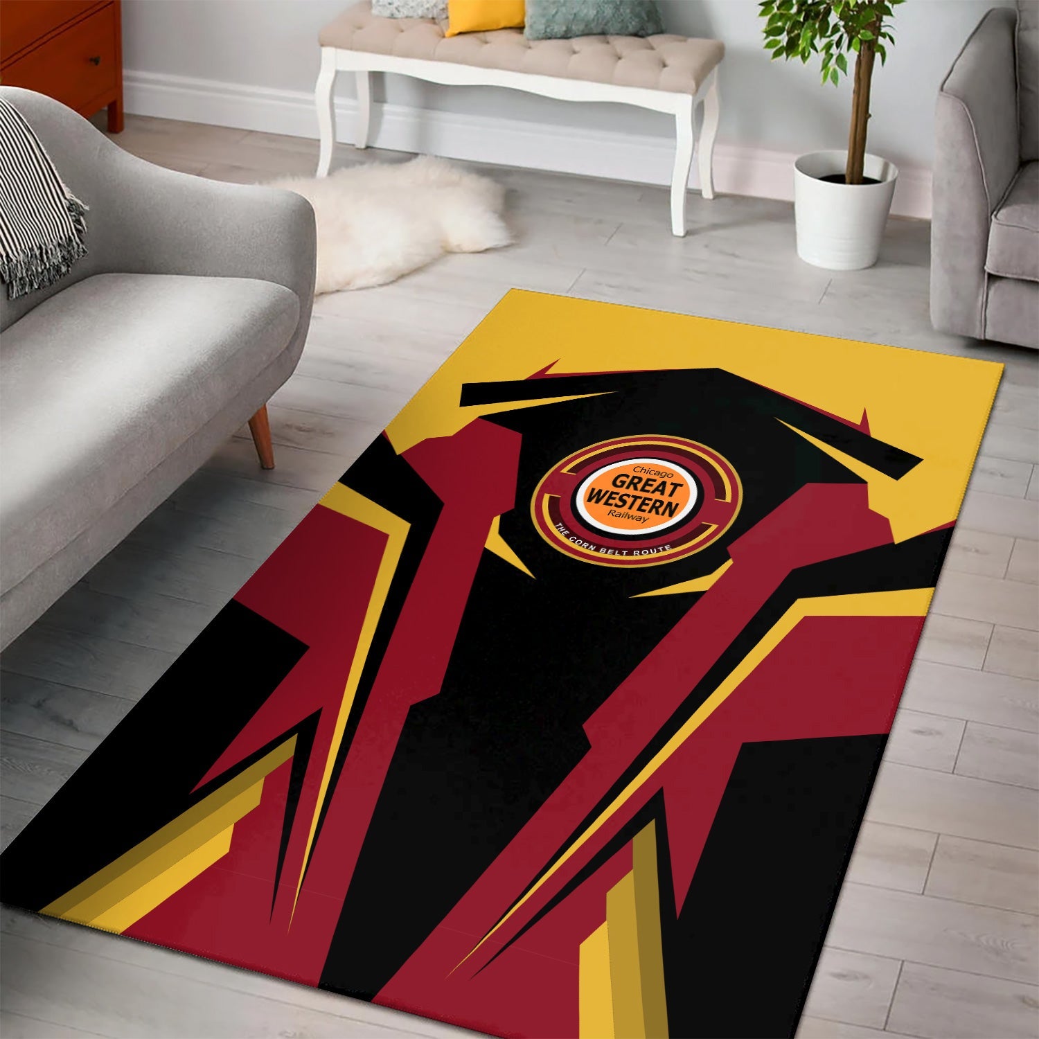 Railspirit Personalized Chicago Great Western Railroad Area Rug Strong Line Style Train Area Rug Gift Idea For Train Lover