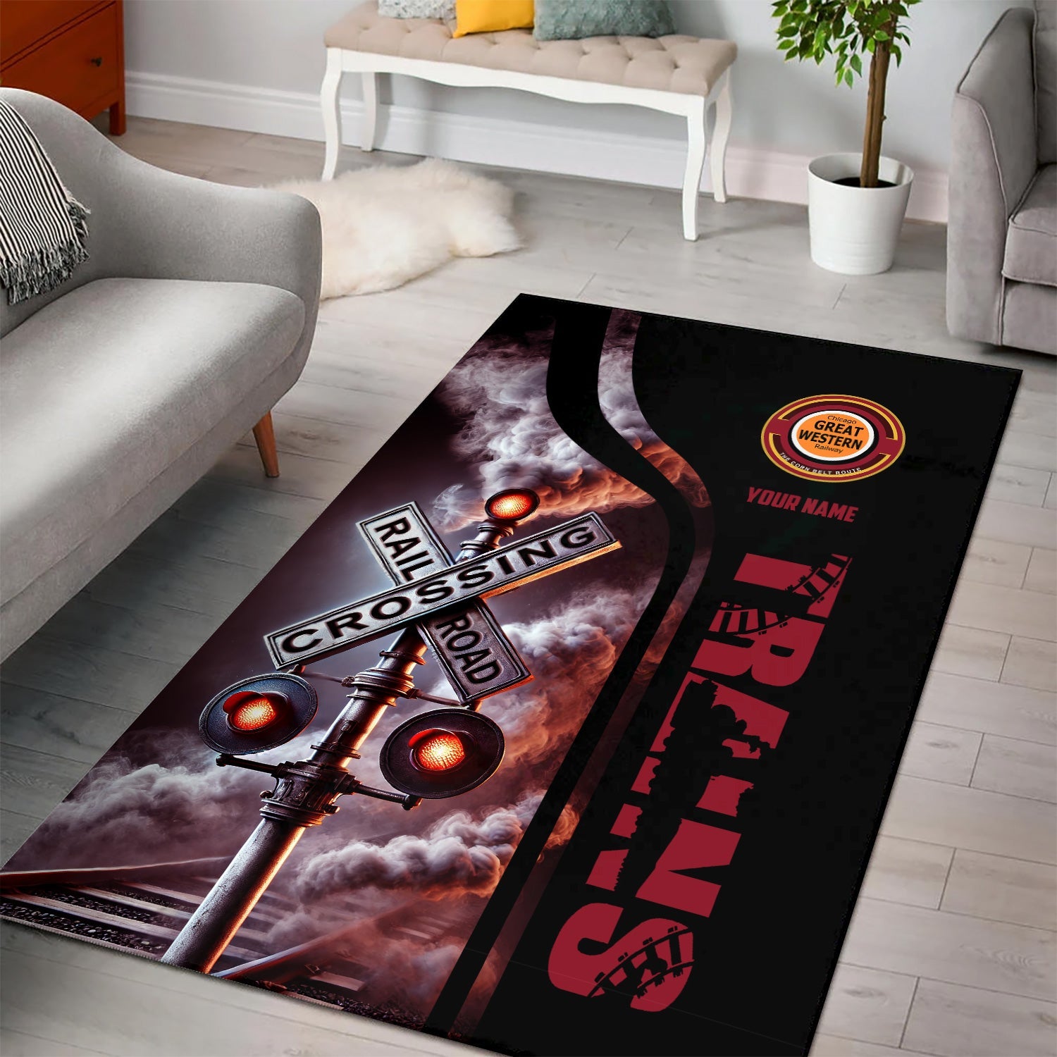 Railspirit Personalized Chicago Great Western Railroad Area Rug Railroad Crossing Sign Rug All Over Print