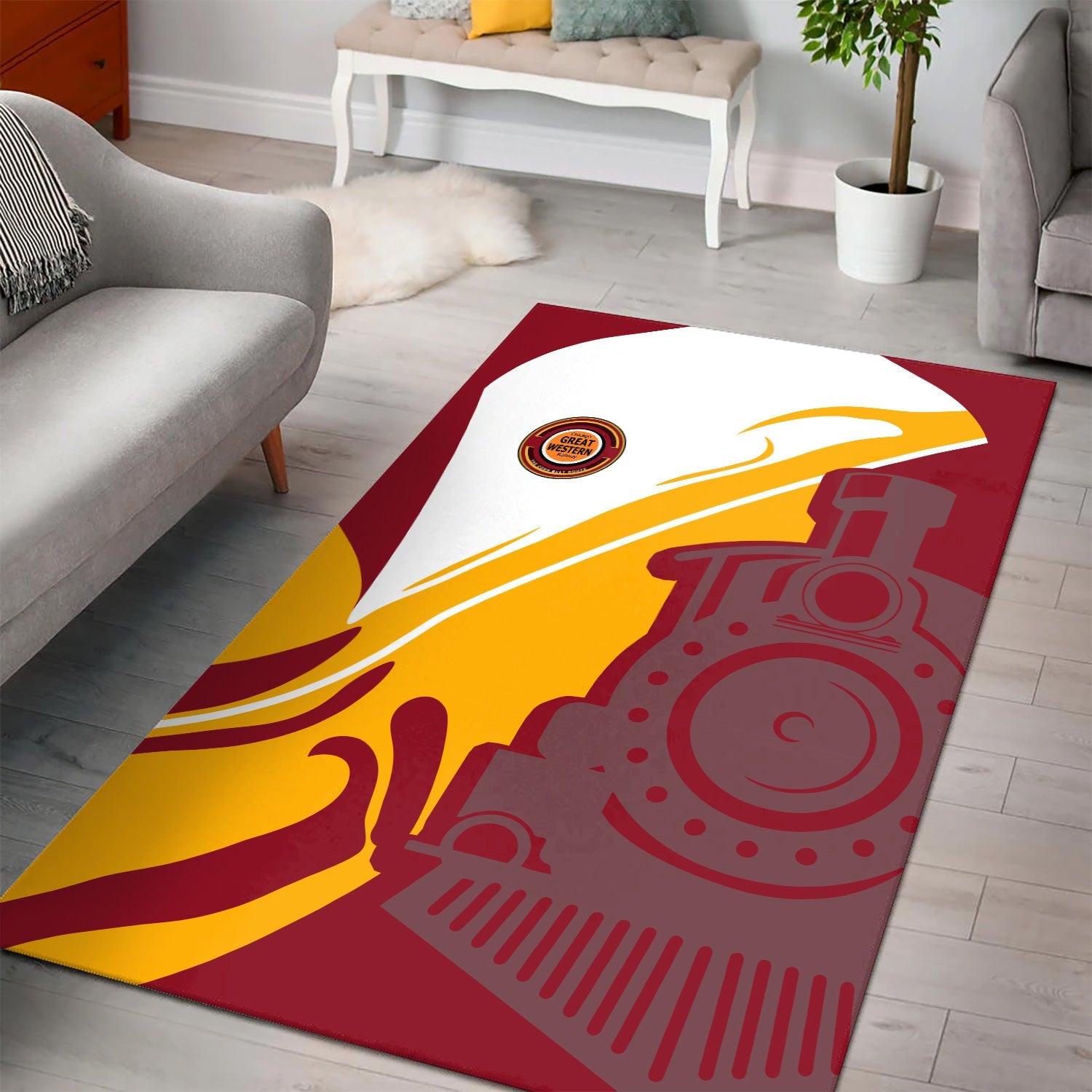 Railspirit Chicago Great Western Railroad Area Rug Flame-Inspired Style Rug Gift Idea For Train Lovers