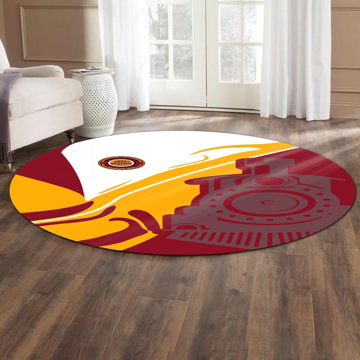 Railspirit Chicago Great Western Railroad Round Mat Flame-Inspired Style Mat Gift Idea For Train Lovers