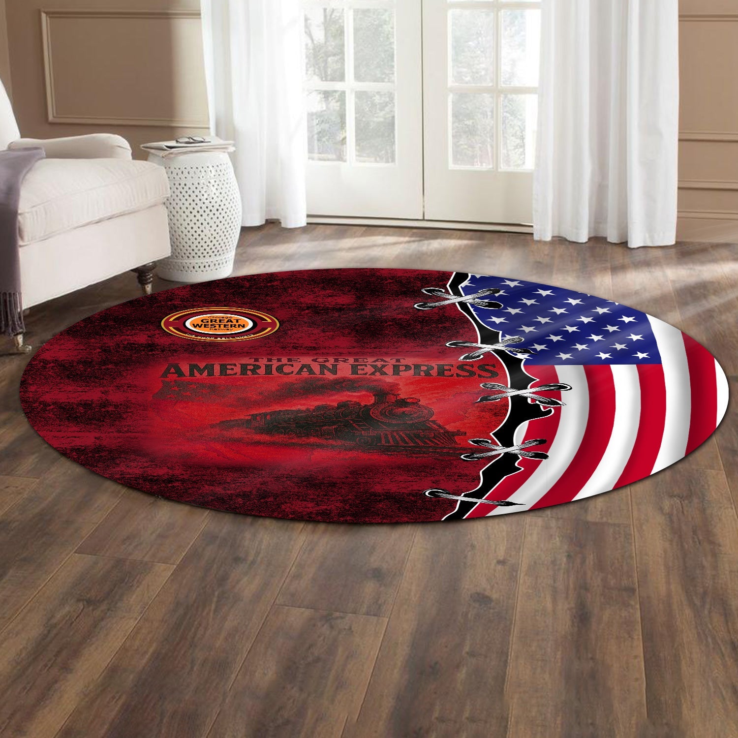Railspirit Chicago Great Western Railroad Round Mat Retro American Express Train With USA Flag Round Mat