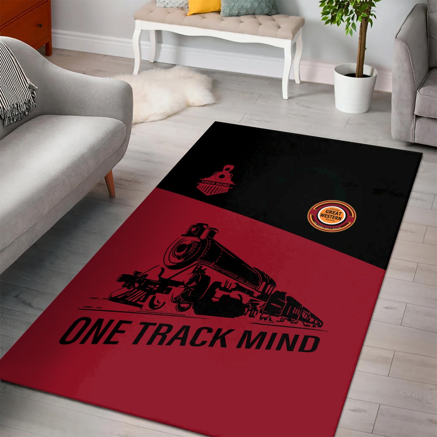 Railspirit Personalized Chicago Great Western Railroad Area Rug One Track Mind Train Rug Gift Idea For Train Lover