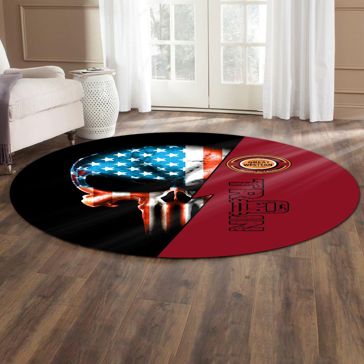 Railspirit Chicago Great Western Railroad Round Mat Train Skull American Flag Style Rug All Over Print