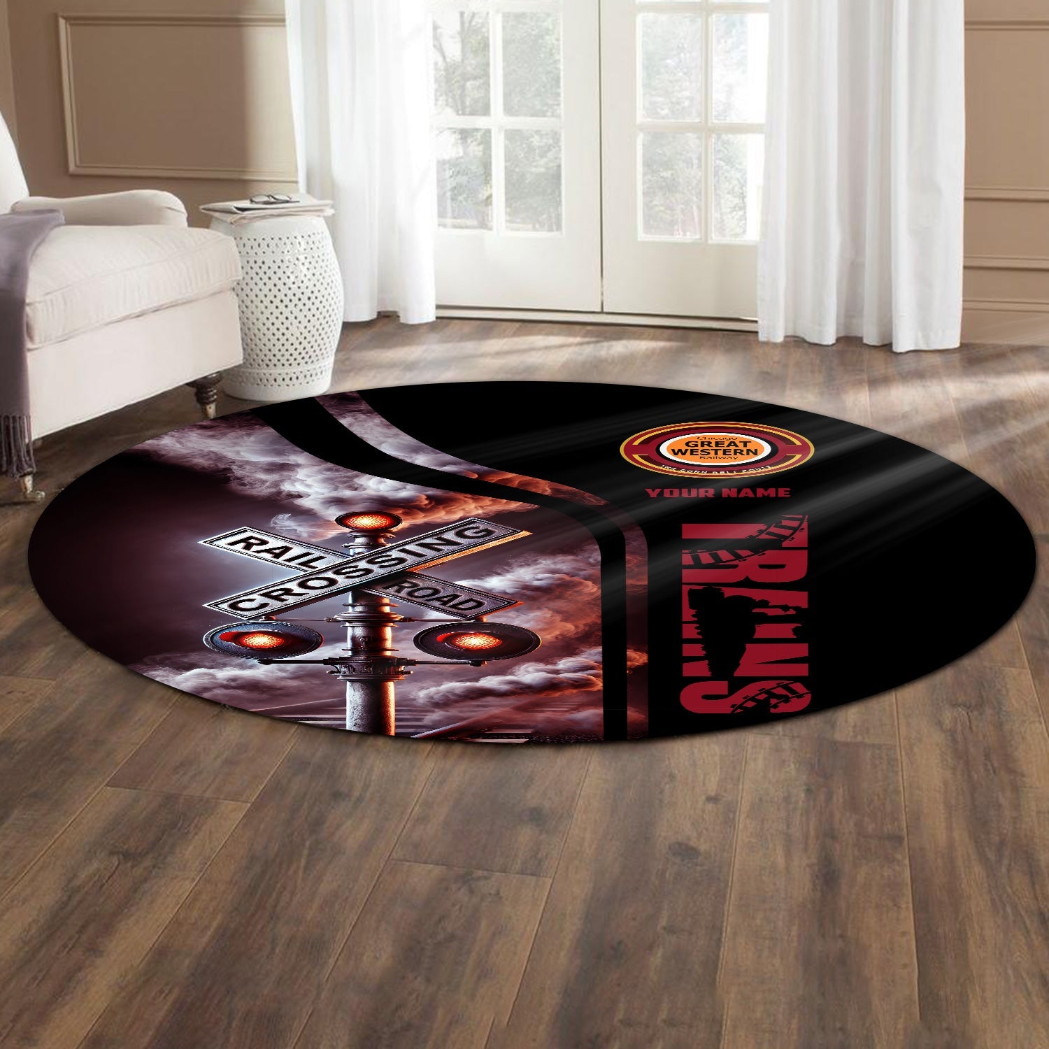 Railspirit Personalized Chicago Great Western Railroad Round Mat Railroad Crossing Sign Mat All Over Print