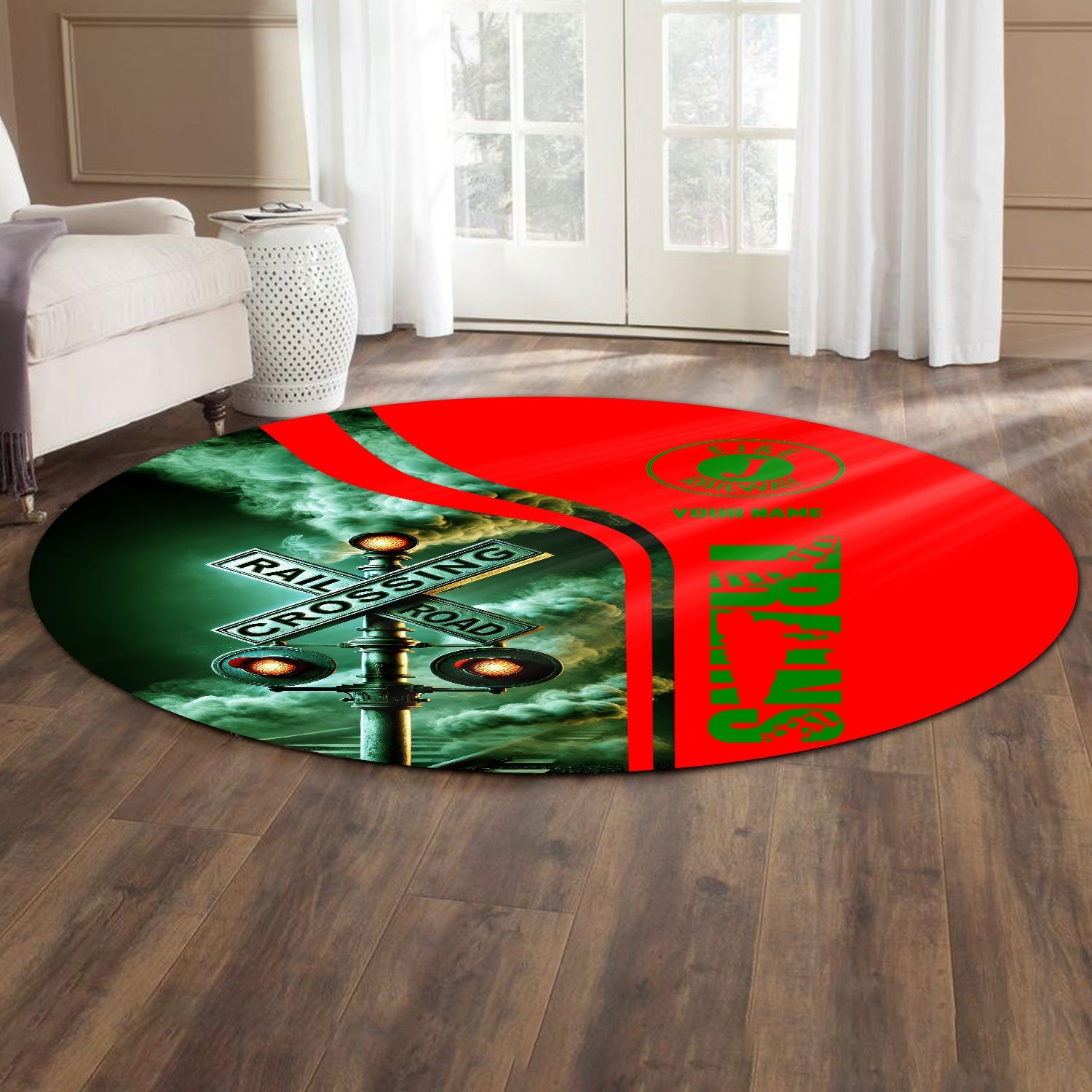 Railspirit Personalized Elgin Joliet And Eastern Railroad Round Mat Railroad Crossing Sign Mat All Over Print