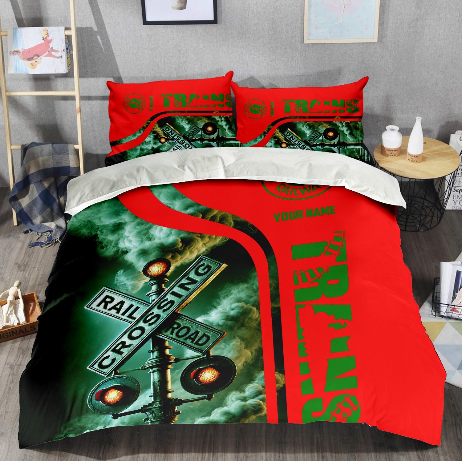 Railspirit Personalized Elgin Joliet And Eastern Railroad Bedding Set Railroad Crossing Sign Bedding Set All Over Print