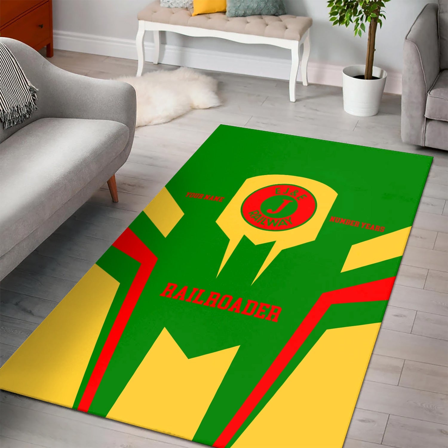 Railspirit Personalized Elgin Joliet And Eastern Railroad Area Rug Custom Year Railroader Rug Gift Idea For Train Lover