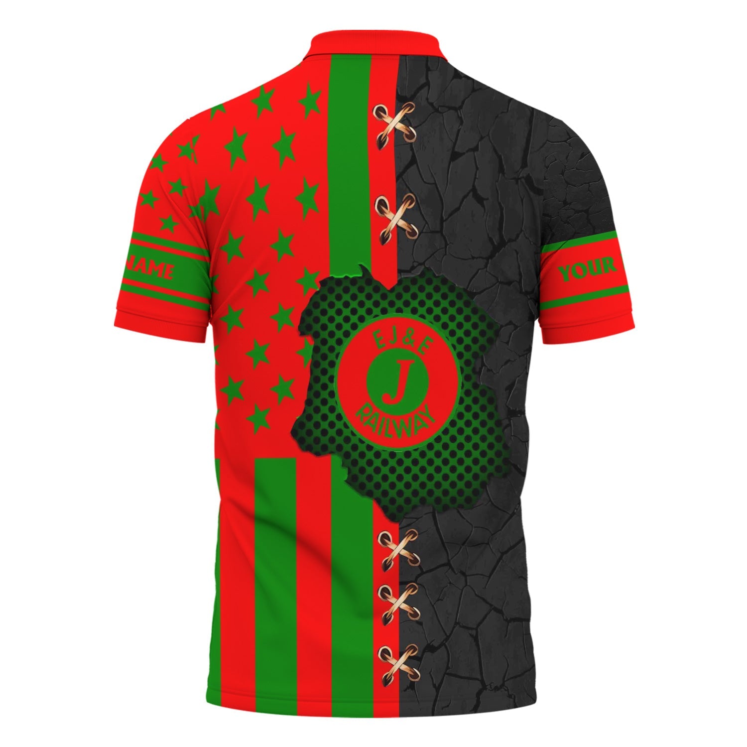 Railspirit Personalized Elgin Joliet And Eastern Railroad Polo Shirt American Flag with Crack Effect Train Shirt