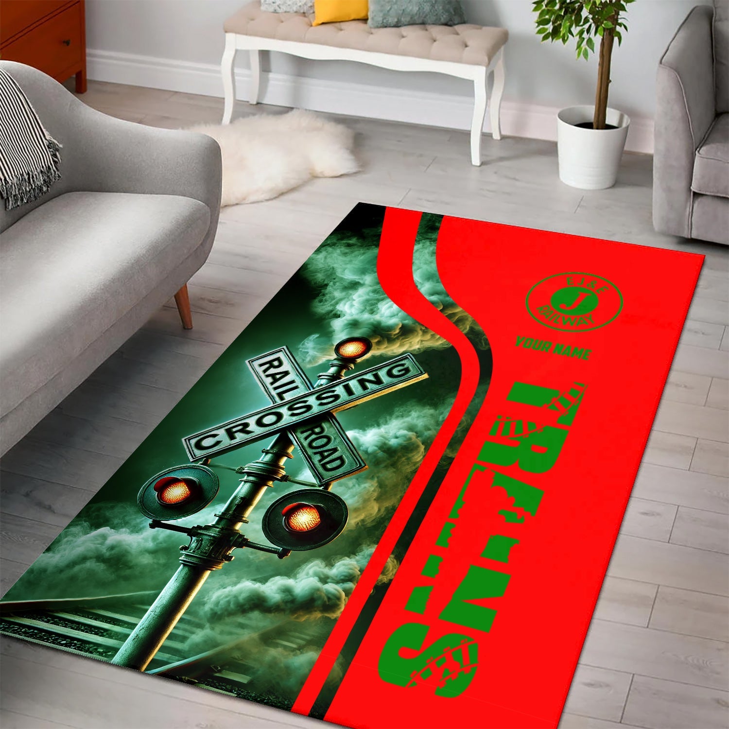 Railspirit Personalized Elgin Joliet And Eastern Railroad Area Rug Railroad Crossing Sign Rug All Over Print