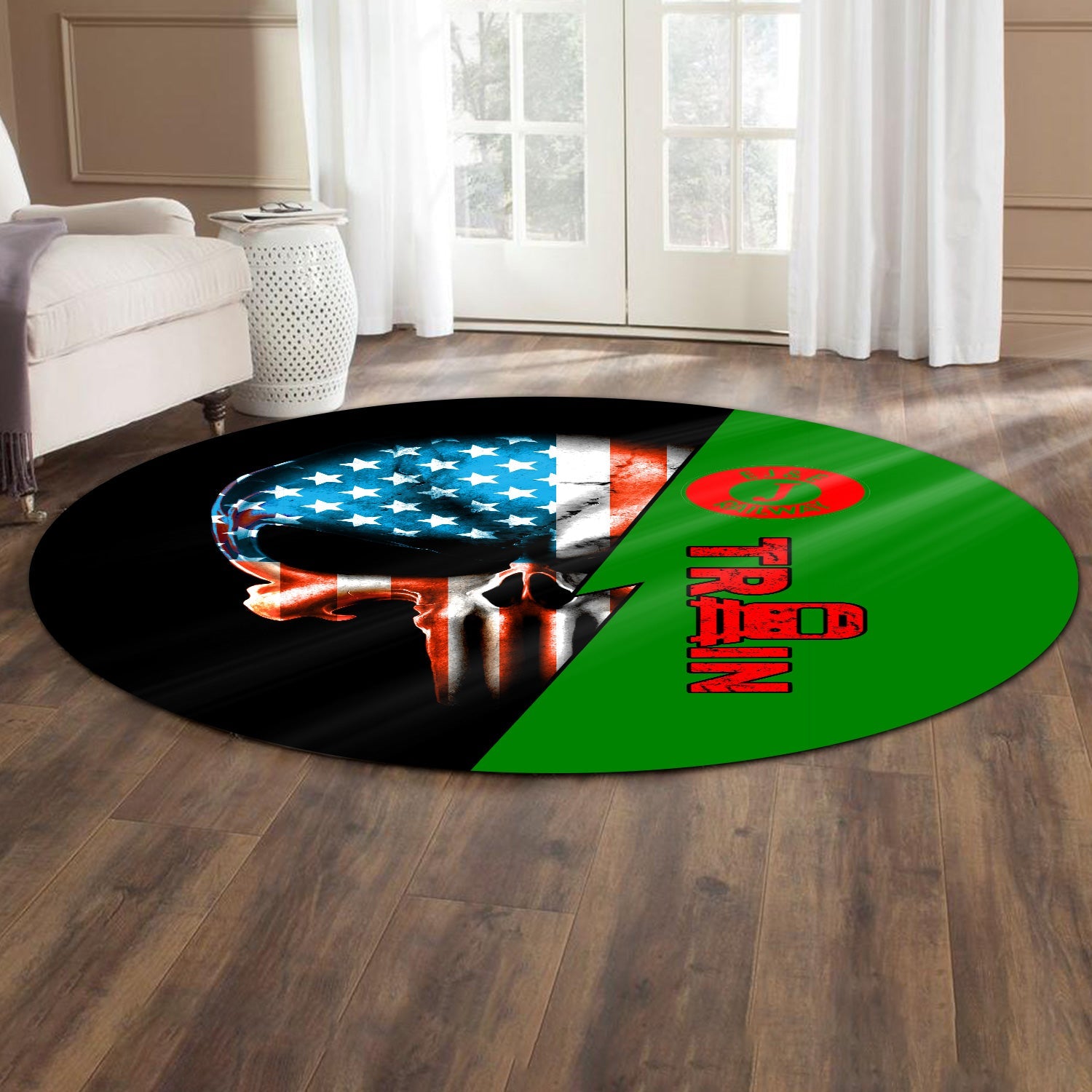 Railspirit Elgin Joliet And Eastern Railroad Round Mat Train Skull American Flag Style Rug All Over Print