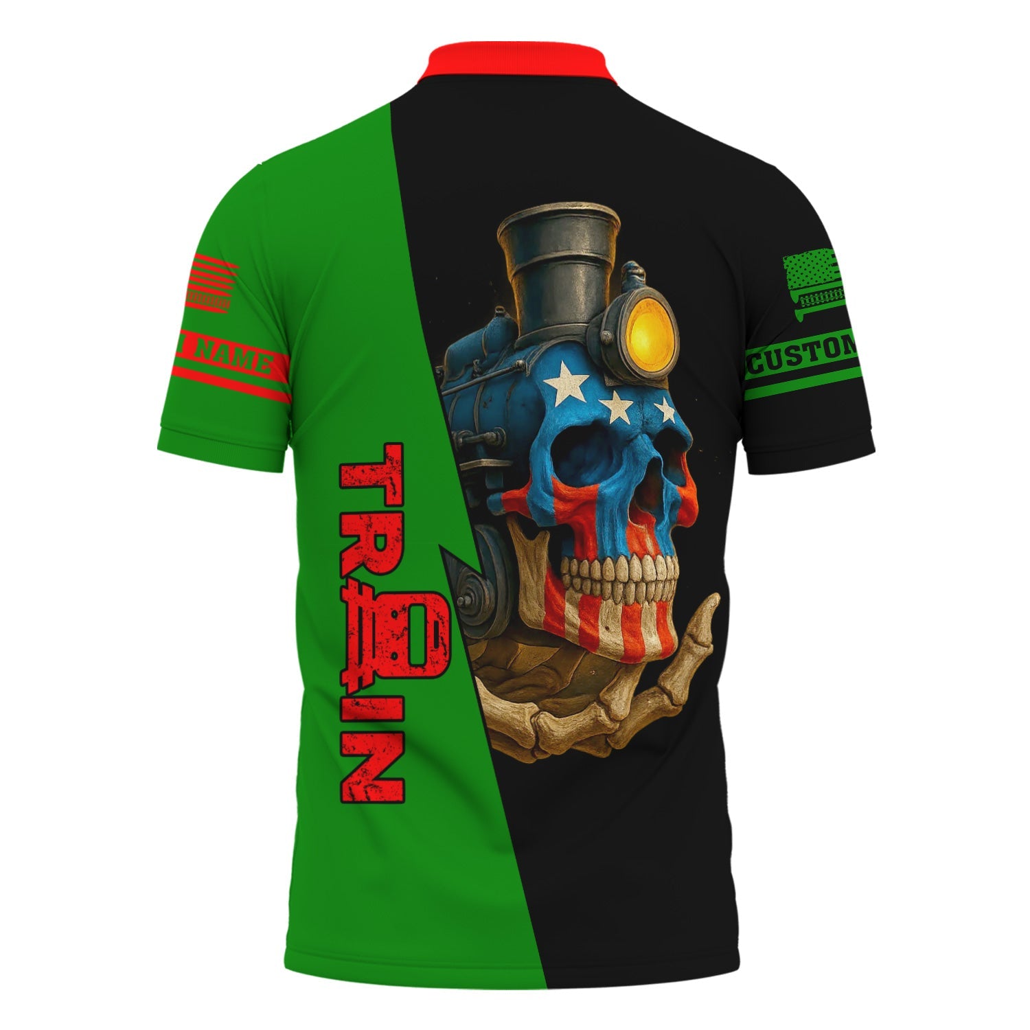 Railspirit Personalized Elgin Joliet And Eastern Railroad Polo Shirt Train Skull American Flag Shirt All Over Print