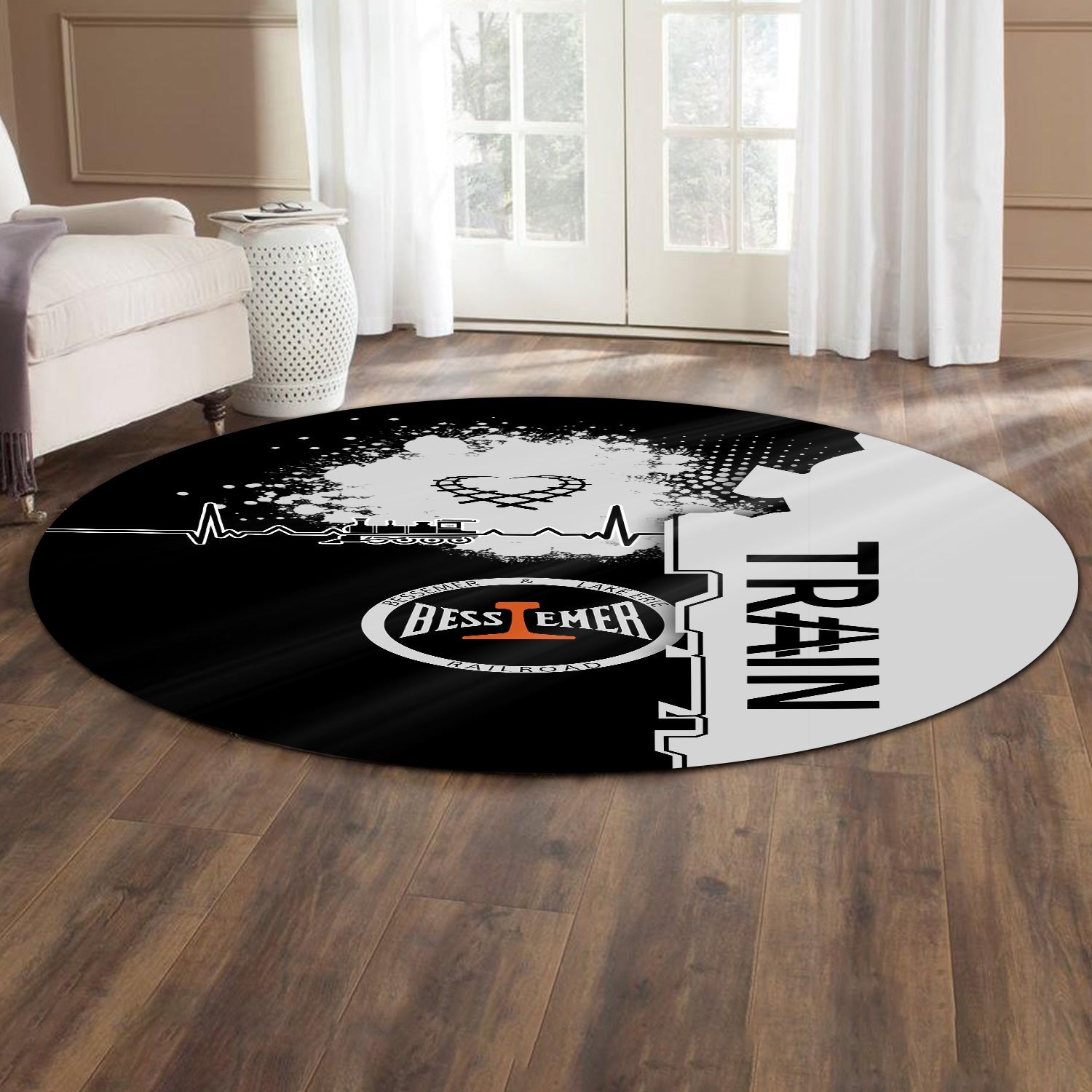 Railspirit Bessemer And Lake Erie Railroad Round Mat Engine Heartbeat and Track Love Style Mat Gift Idea For Train Lovers