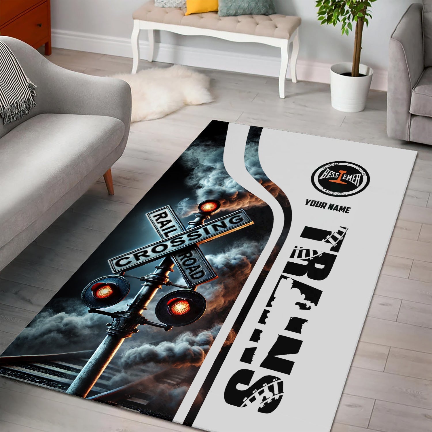 Railspirit Personalized Bessemer And Lake Erie Railroad Area Rug Railroad Crossing Sign Rug All Over Print