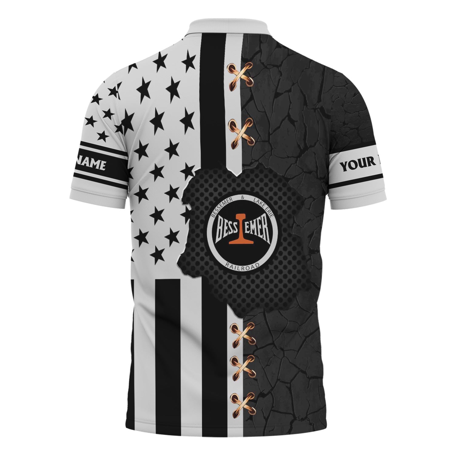 Railspirit Personalized Bessemer And Lake Erie Railroad Polo Shirt American Flag with Crack Effect Train Shirt