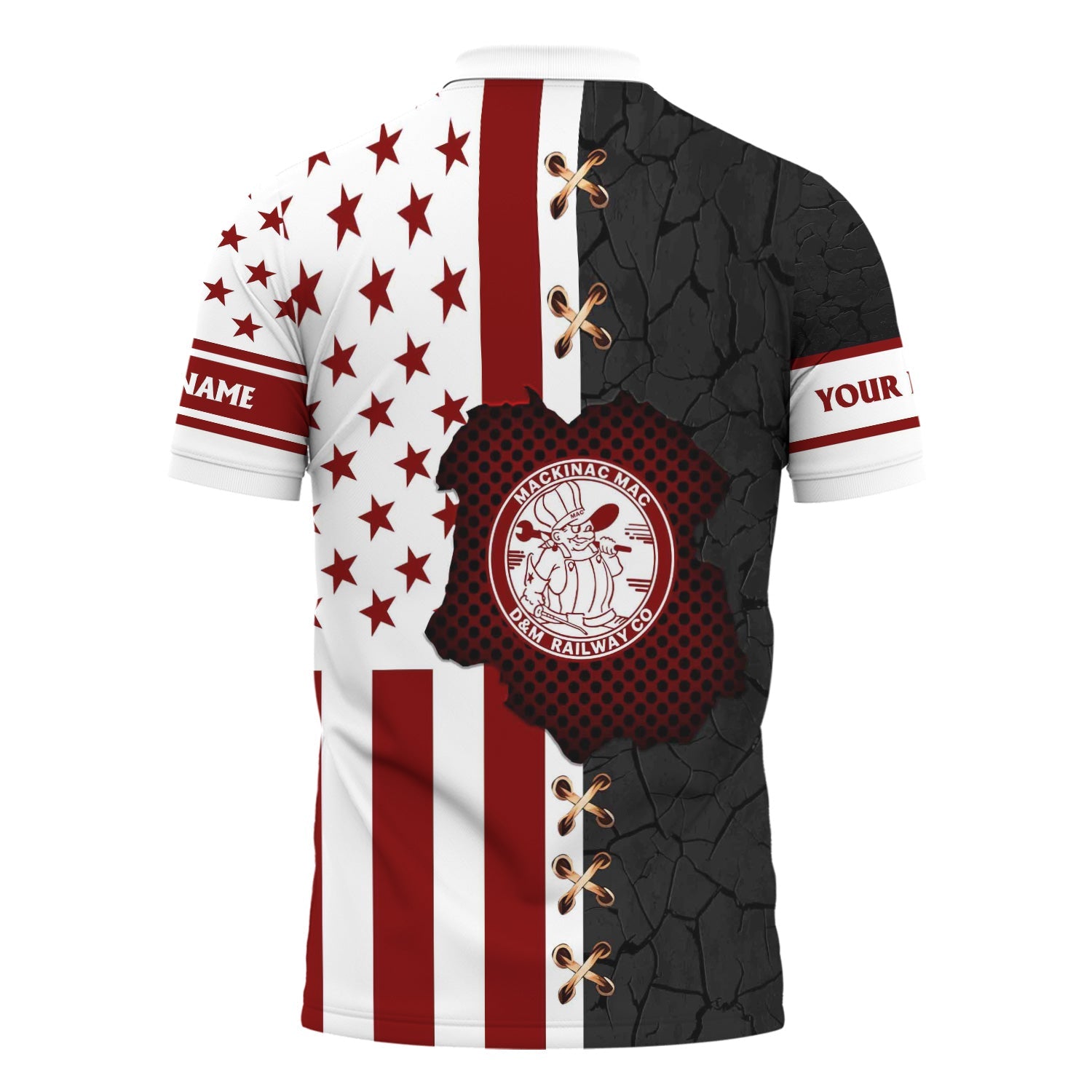 Railspirit Personalized Detroit & Mackinac Railroad Polo Shirt American Flag with Crack Effect Train Shirt