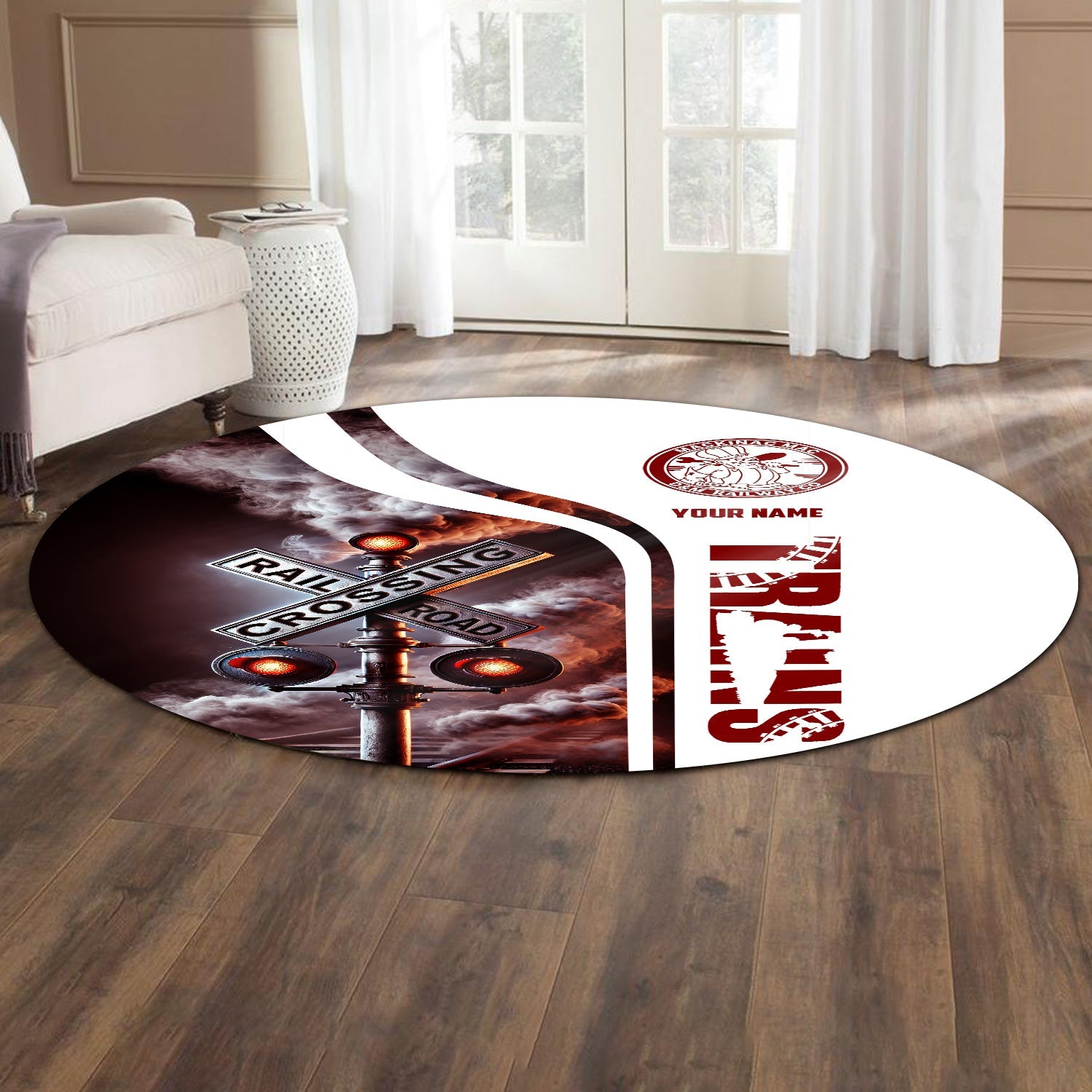 Railspirit Personalized Detroit & Mackinac Railroad Round Mat Railroad Crossing Sign Mat All Over Print