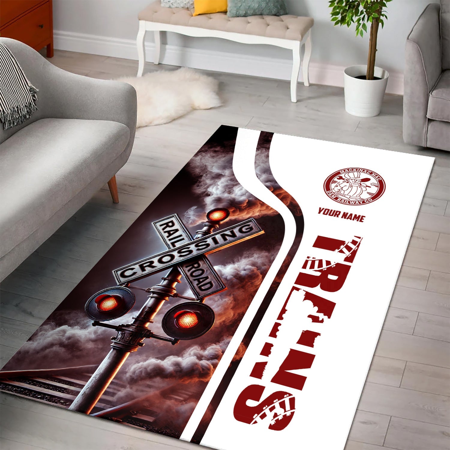 Railspirit Personalized Detroit & Mackinac Railroad Area Rug Railroad Crossing Sign Rug All Over Print