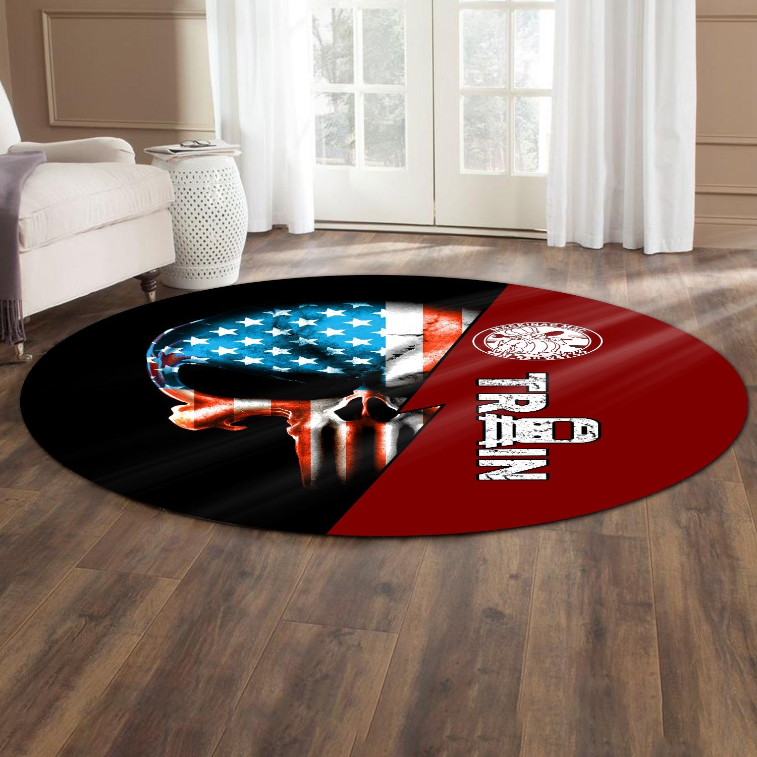 Railspirit Detroit & Mackinac Railroad Round Mat Train Skull American Flag Style Rug All Over Print