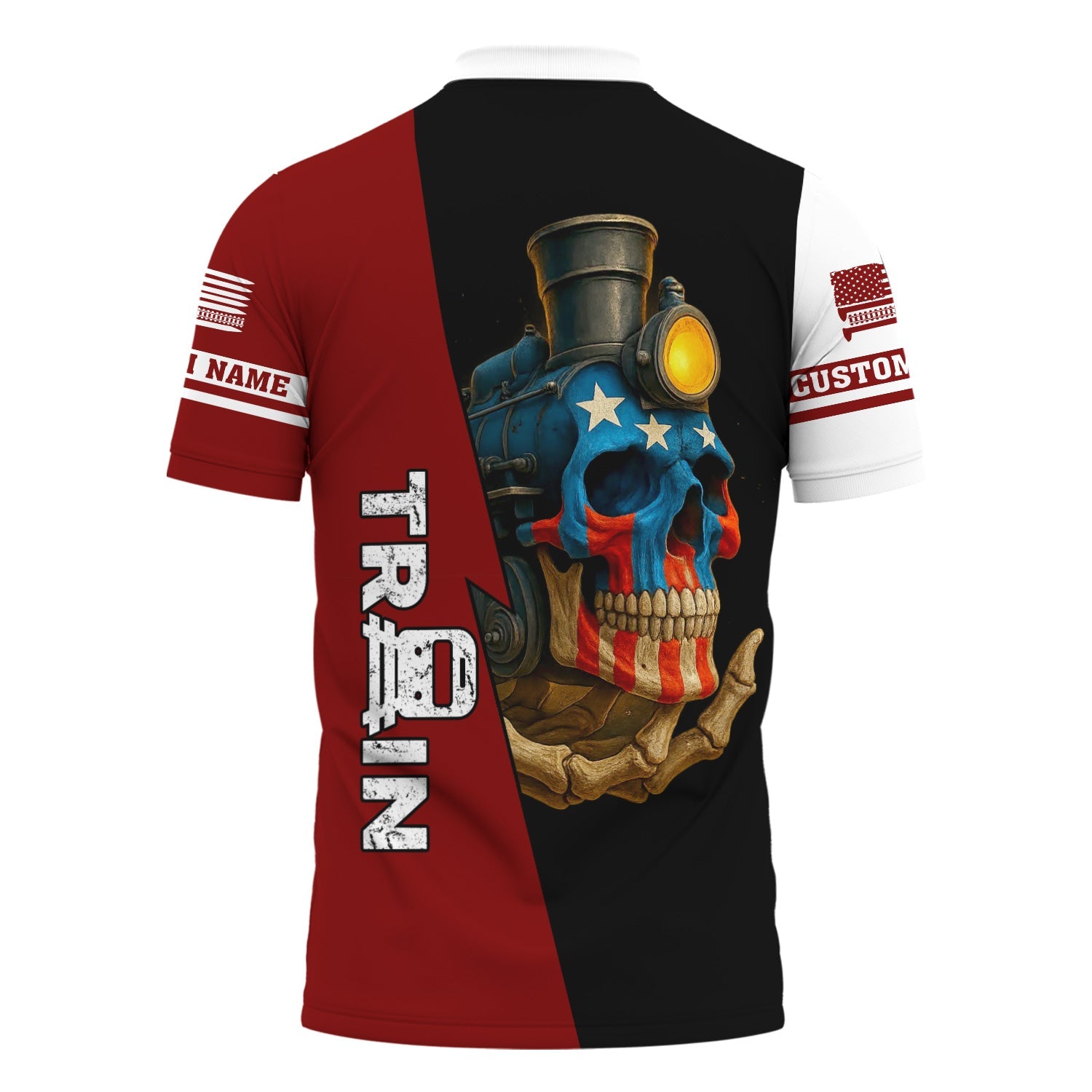 Railspirit Personalized Detroit & Mackinac Railroad Polo Shirt Train Skull American Flag Shirt All Over Print