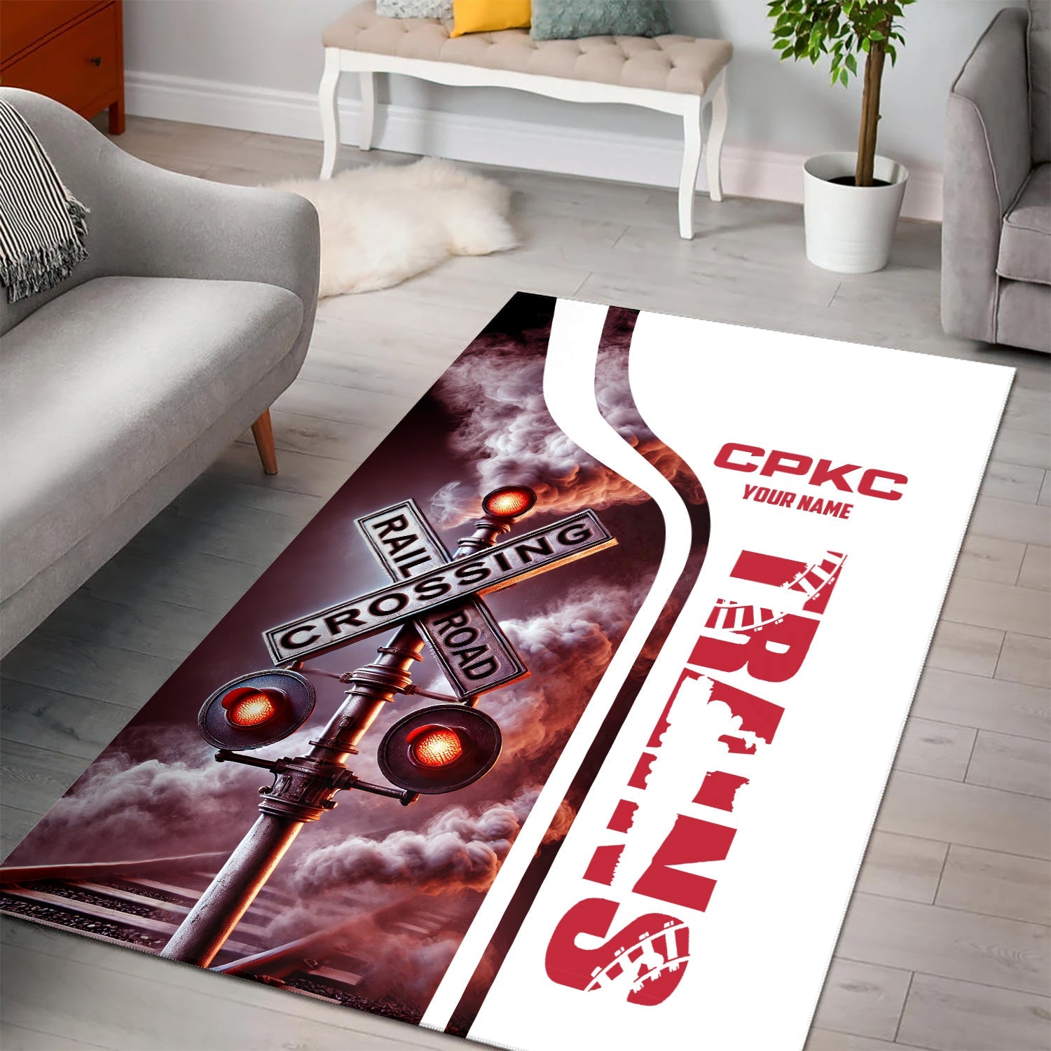 Railspirit Personalized Canadian Pacific Kansas City Area Rug Railroad Crossing Sign CPKC Rug All Over Print
