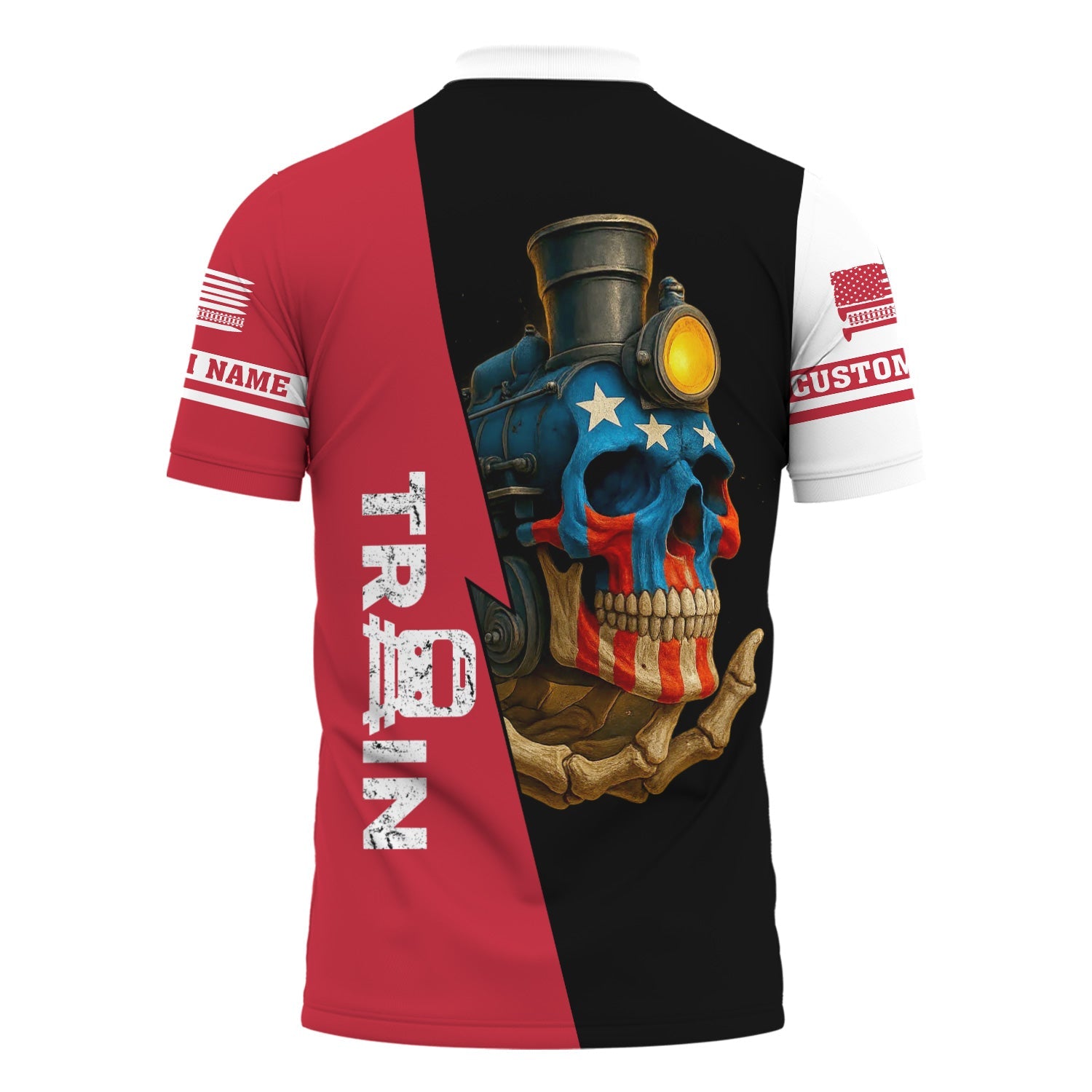 Railspirit Personalized Canadian Pacific Kansas City Polo Shirt Train Skull American Flag CPKC Shirt All Over Print
