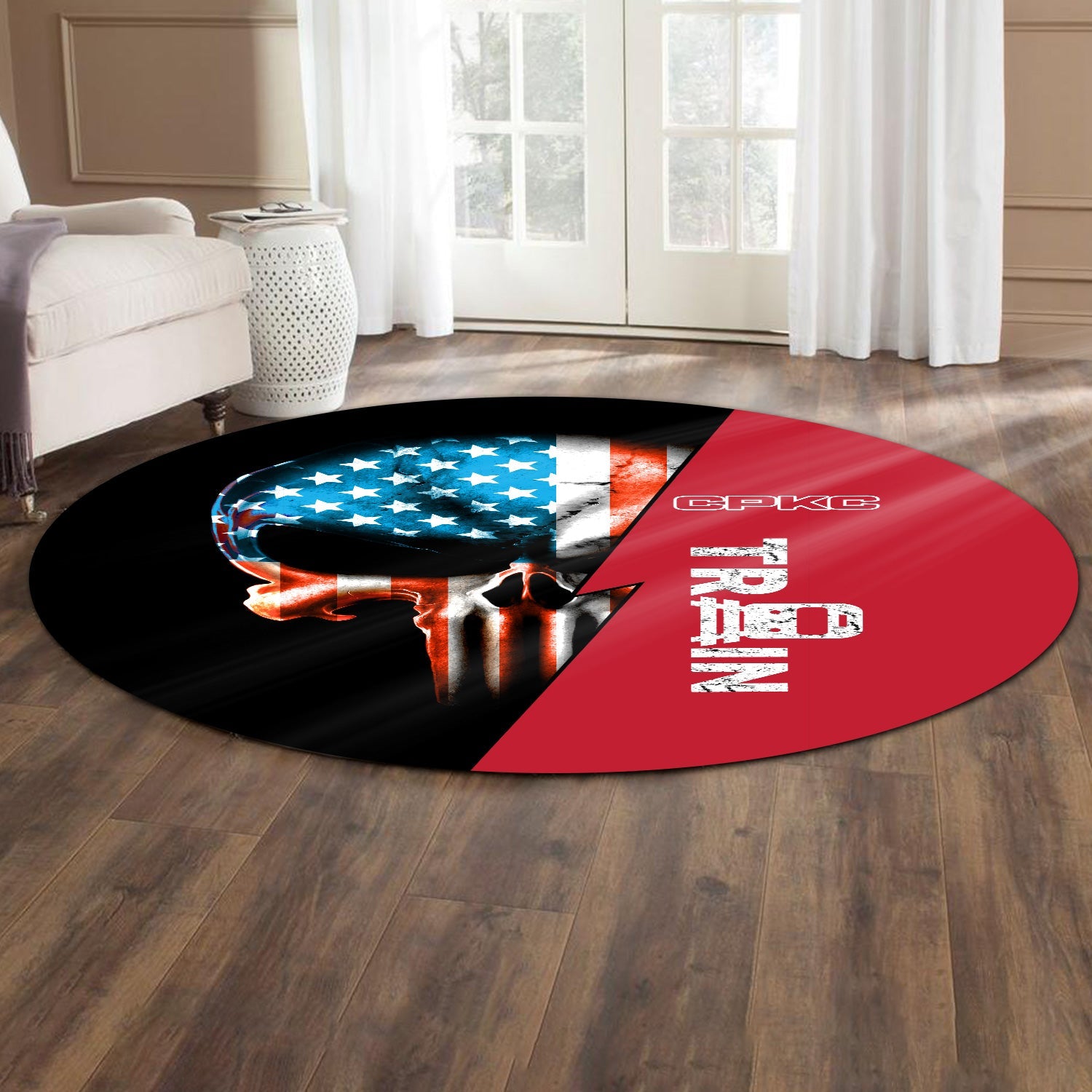 Railspirit Canadian Pacific Kansas City Round Mat Train Skull American Flag Style CPKC Mat All Over Print