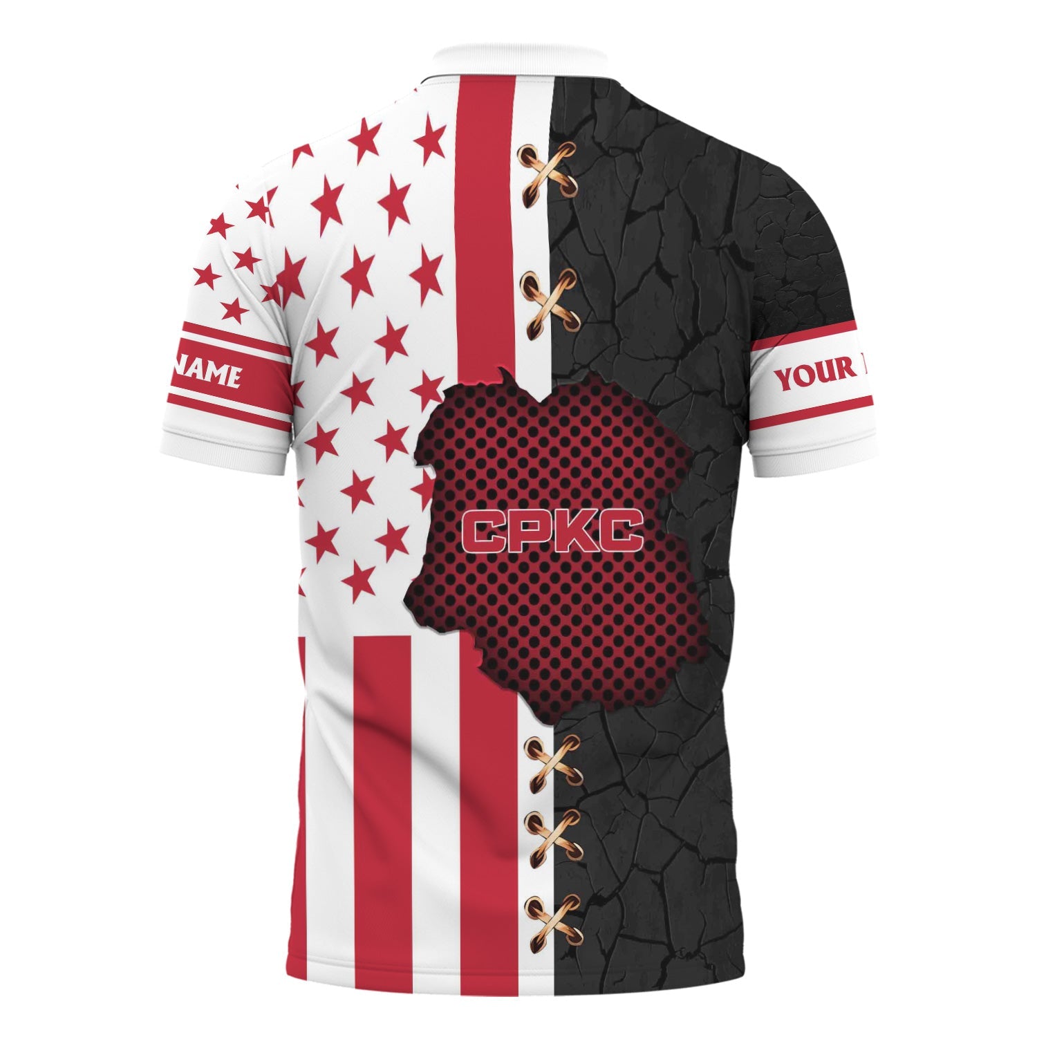 Railspirit Personalized Canadian Pacific Kansas City Polo Shirt American Flag with Crack Effect CPKC Train Shirt