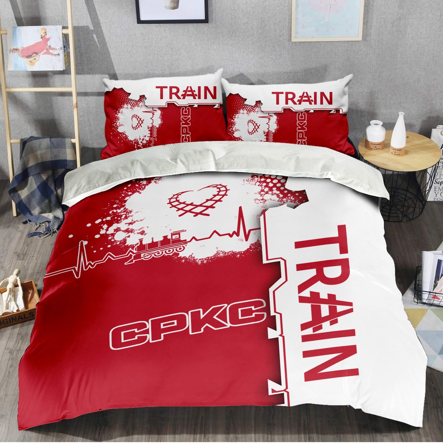 Railspirit Canadian Pacific Kansas City Bedding Set Engine Heartbeat and Track Love Style CPKC Bedding Set Gift Idea For Train Lovers