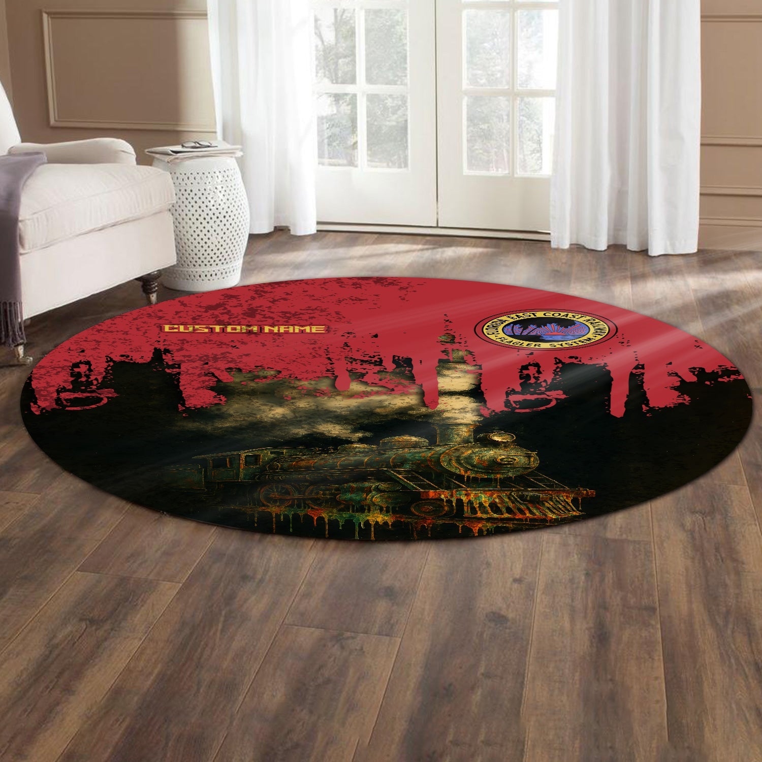 Railspirit Personalized Florida East Coast Railway Round Mat Vintage Train Art Style Mat For Locomotive Fans